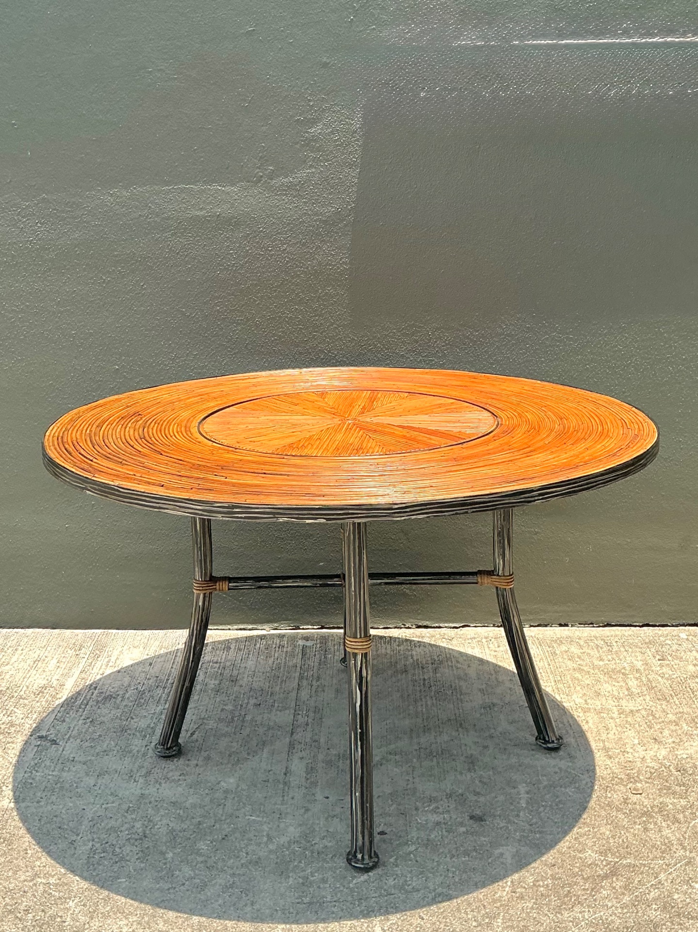 Vintage Pencil Reed and Metal Dining Table - Top view