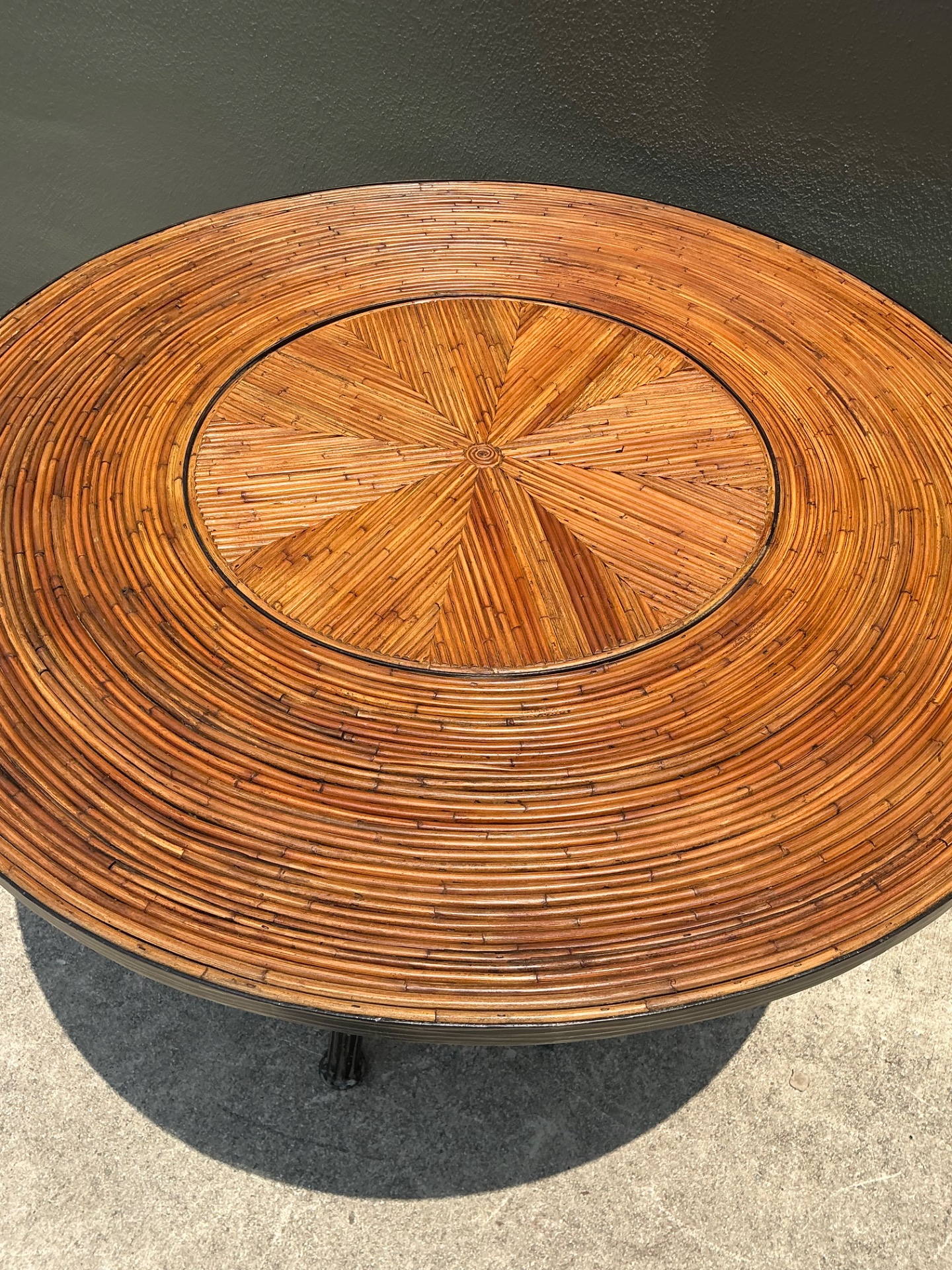 Vintage Pencil Reed and Metal Dining Table - Detail view