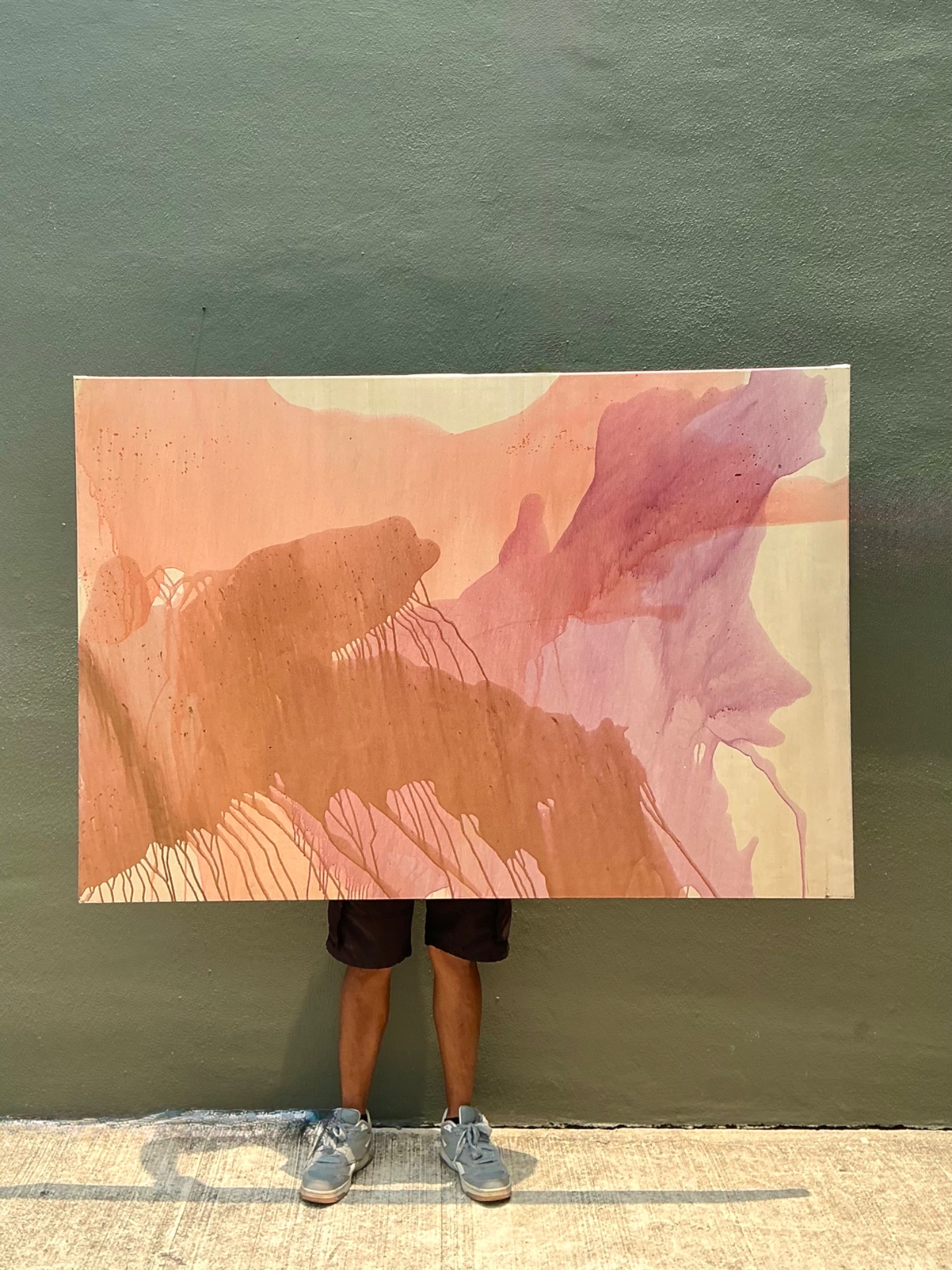 Monumental Vintage Abstract Expressionist Painting On Canvas - Side view