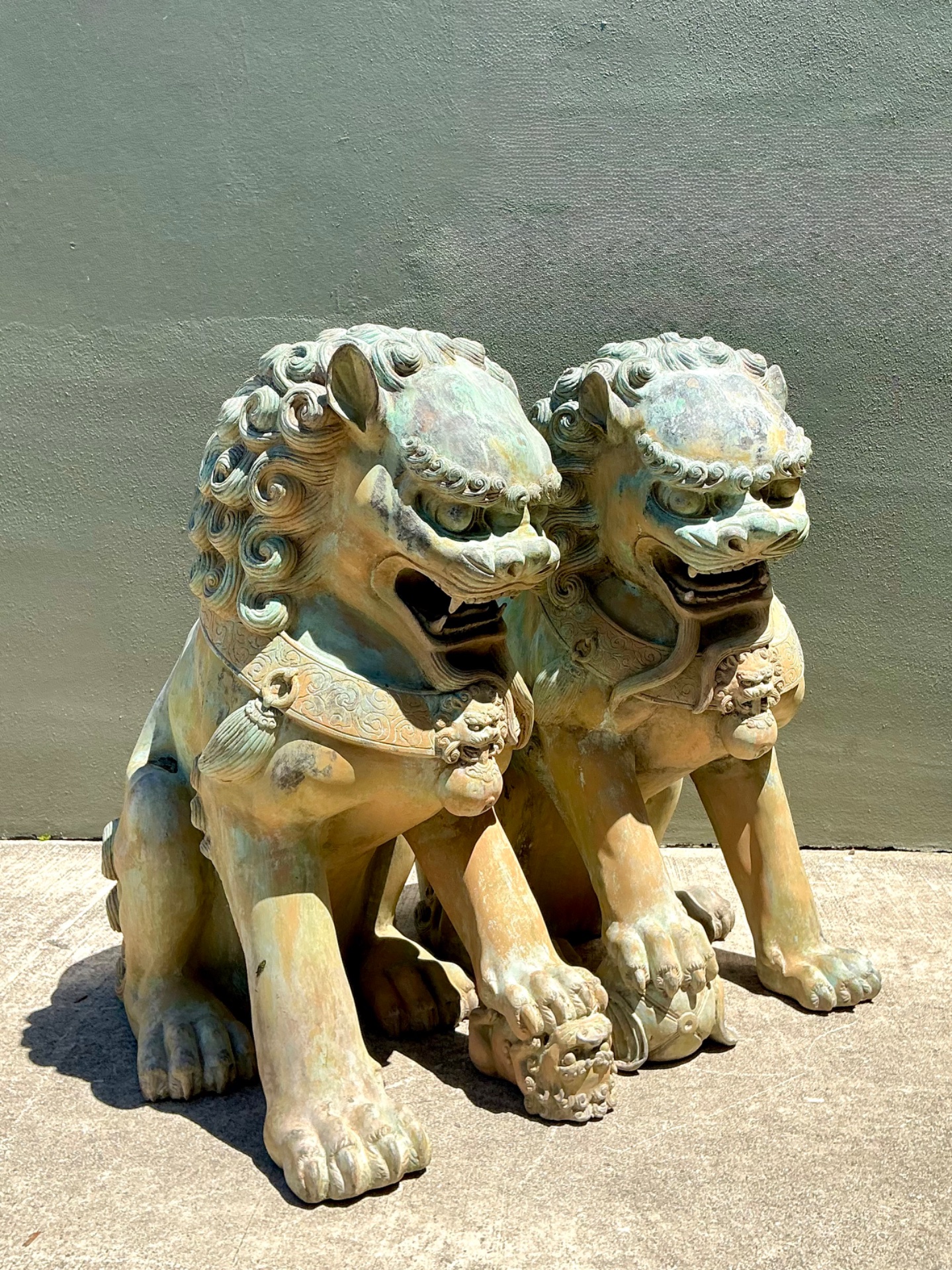 Vintage Asian Guardian Lion Statues - Side view