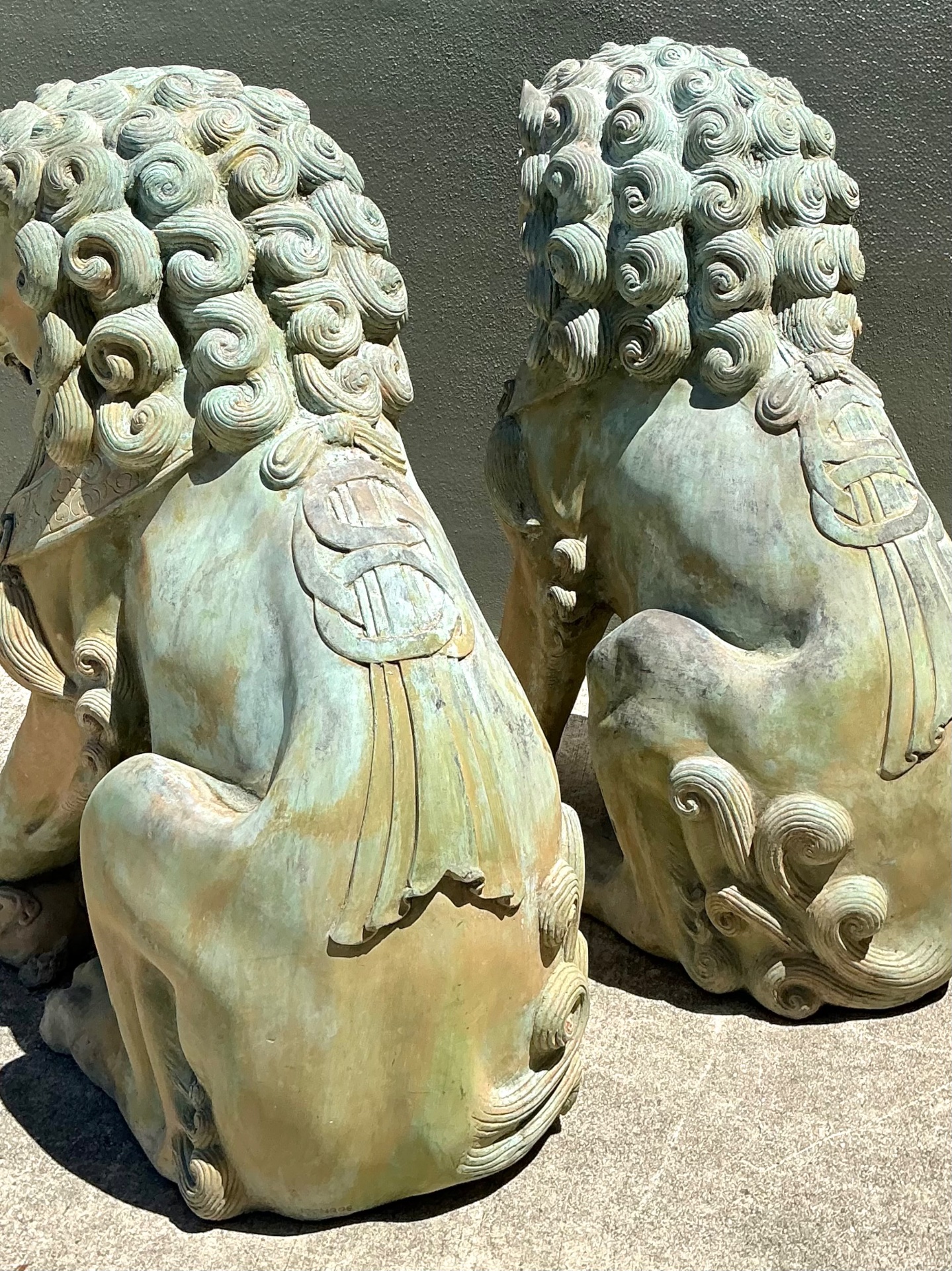 Vintage Asian Guardian Lion Statues - Back view