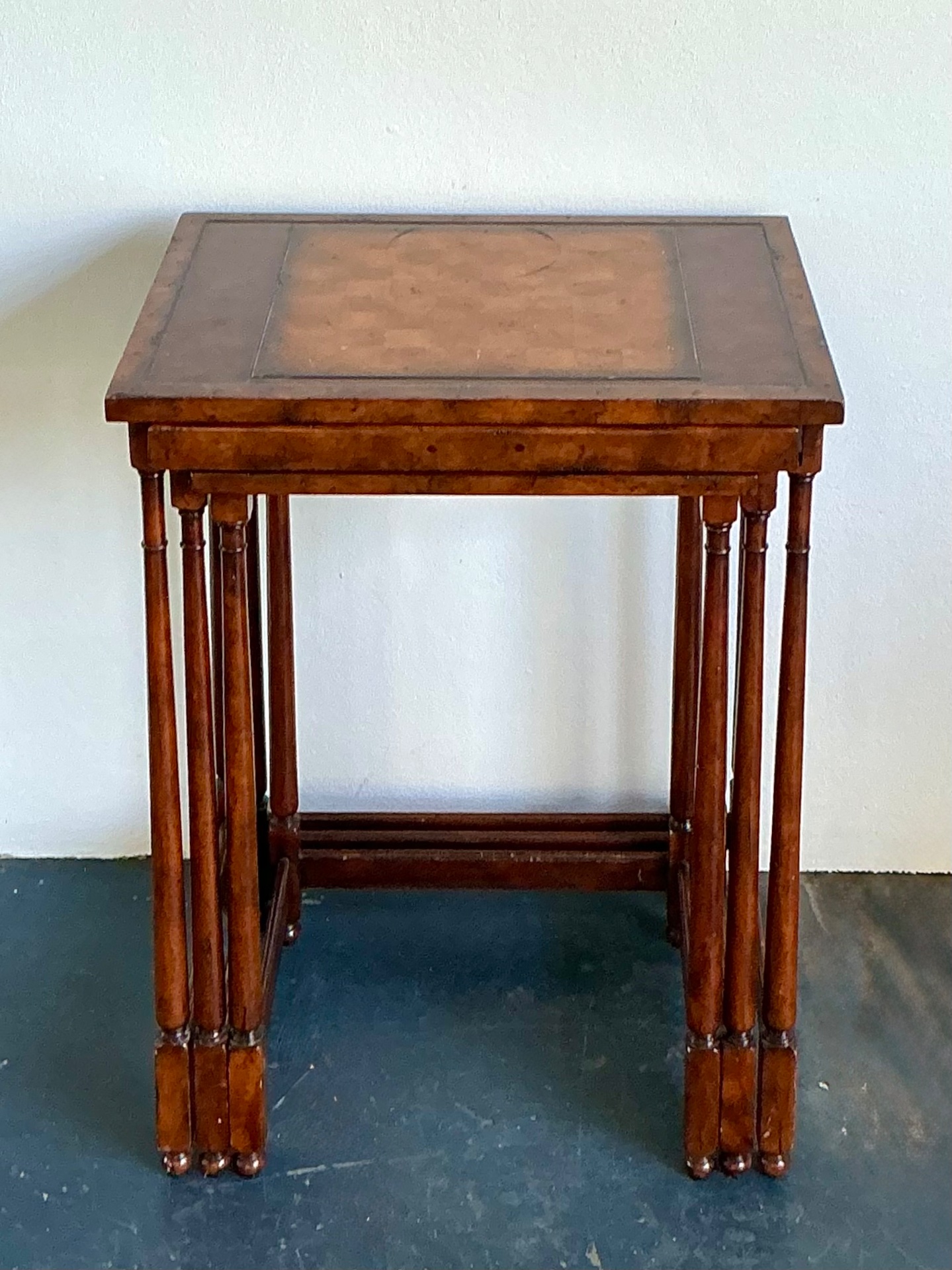 Vintage Theodore Alexander Wood Nesting Tables with Game Boards - Top view