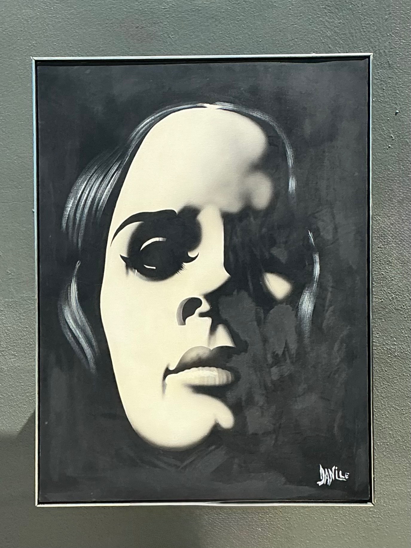 Vintage Monumental Monochromatic Portrait Oil On Canvas - Back view