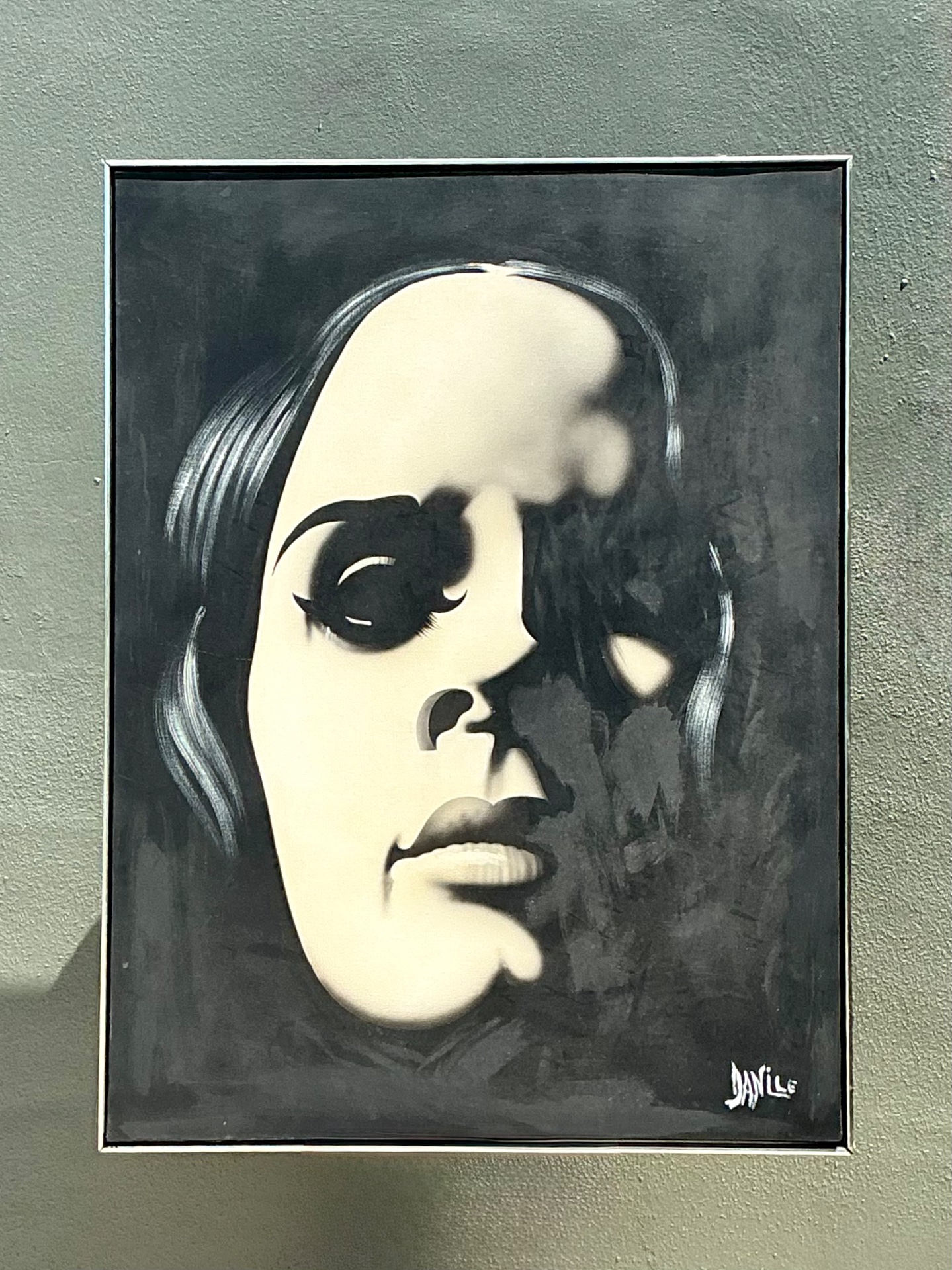 Vintage Monumental Monochromatic Portrait Oil On Canvas - Top view