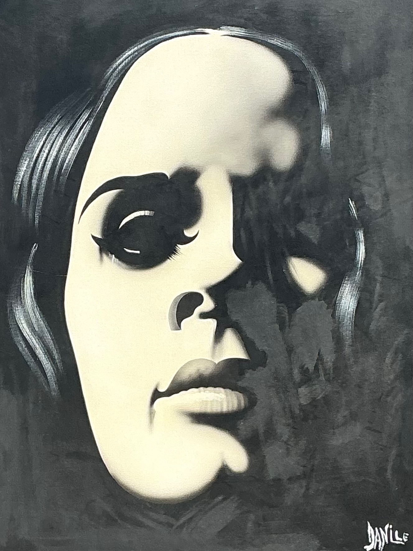 Vintage Monumental Monochromatic Portrait Oil On Canvas - Side view