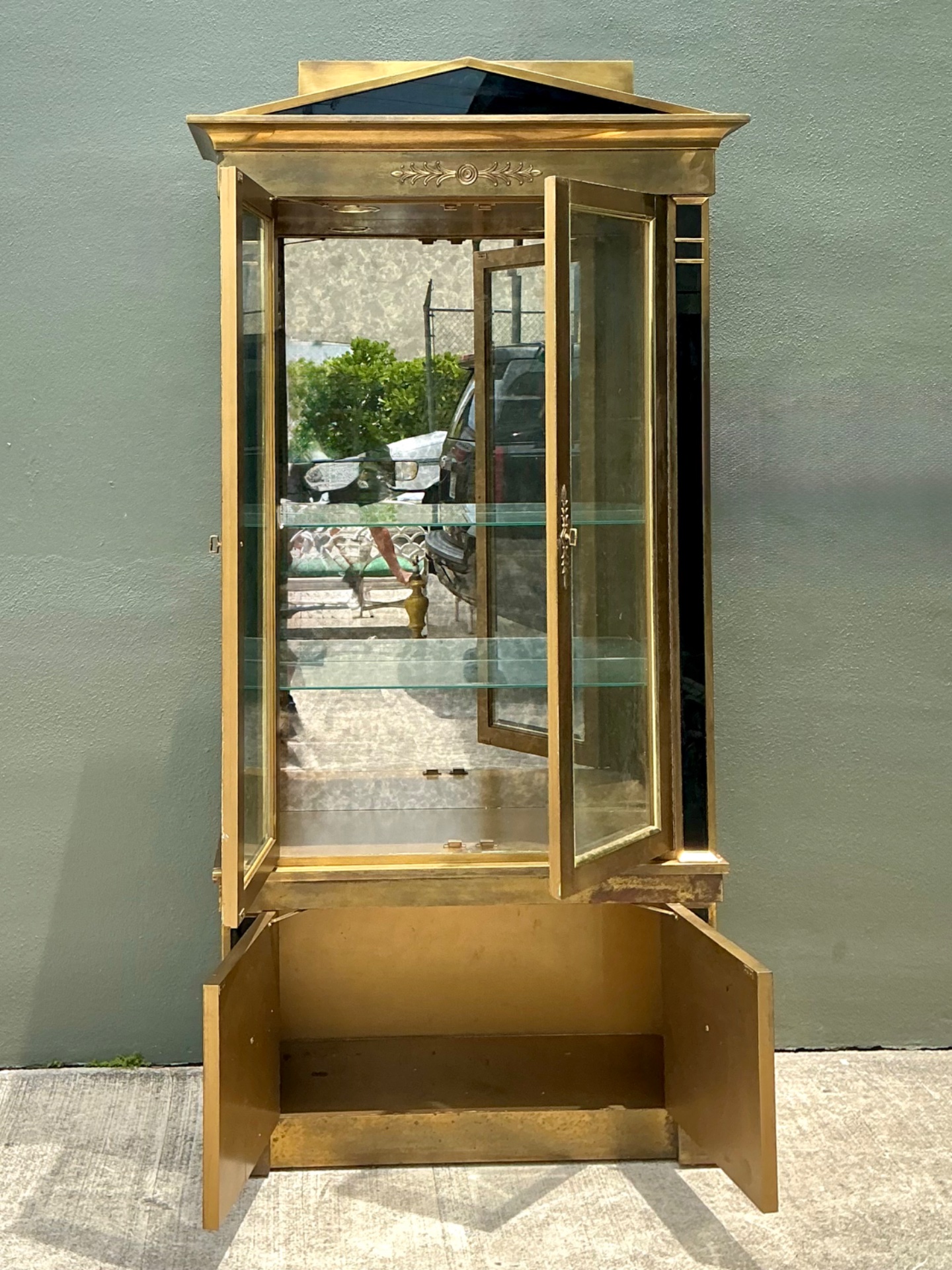 Vintage Mastercraft Brass Pediment Cabinet - Back view