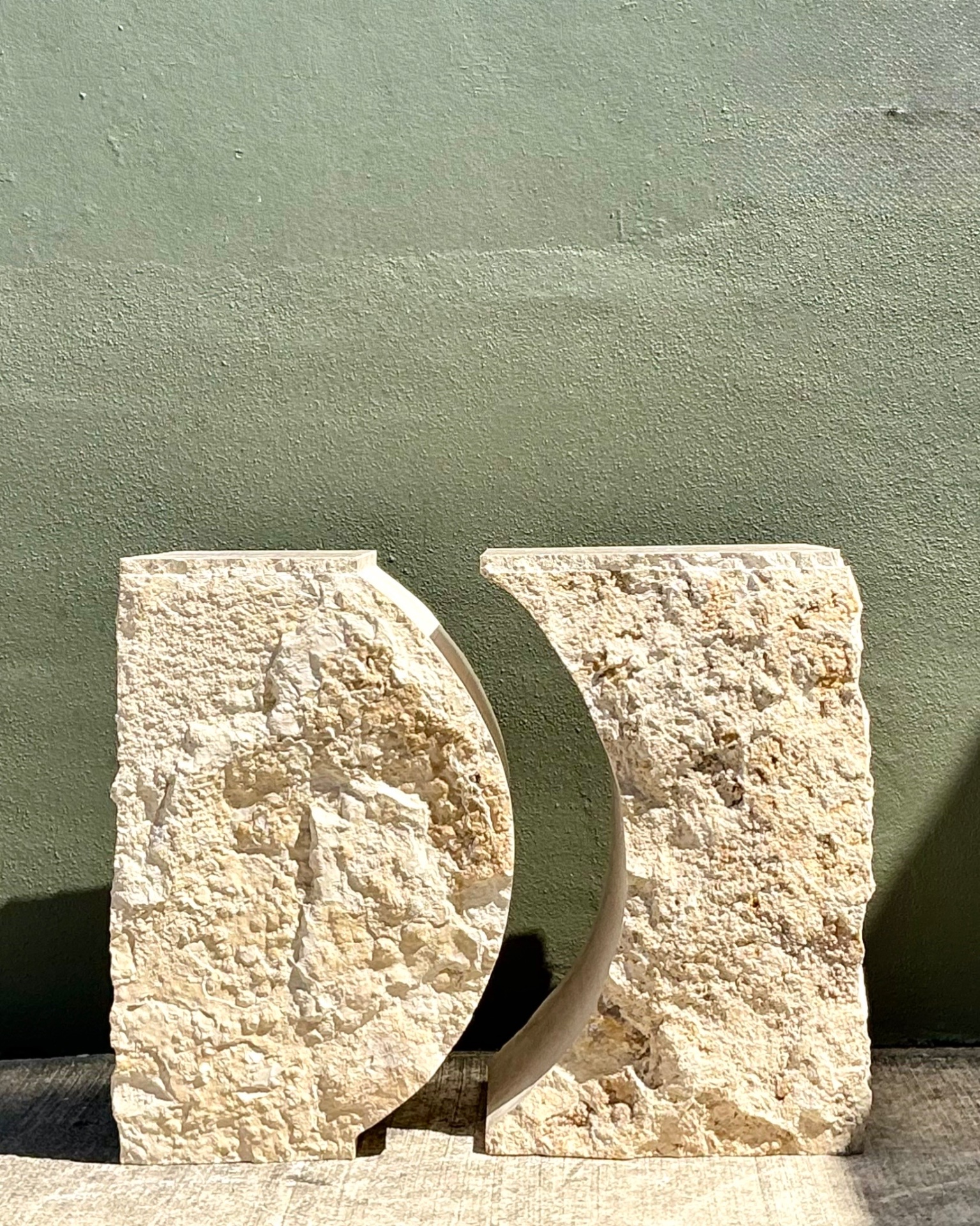 Vintage Geometric Tessellated Stone Table Pedestals - Set Of 2 - Top view