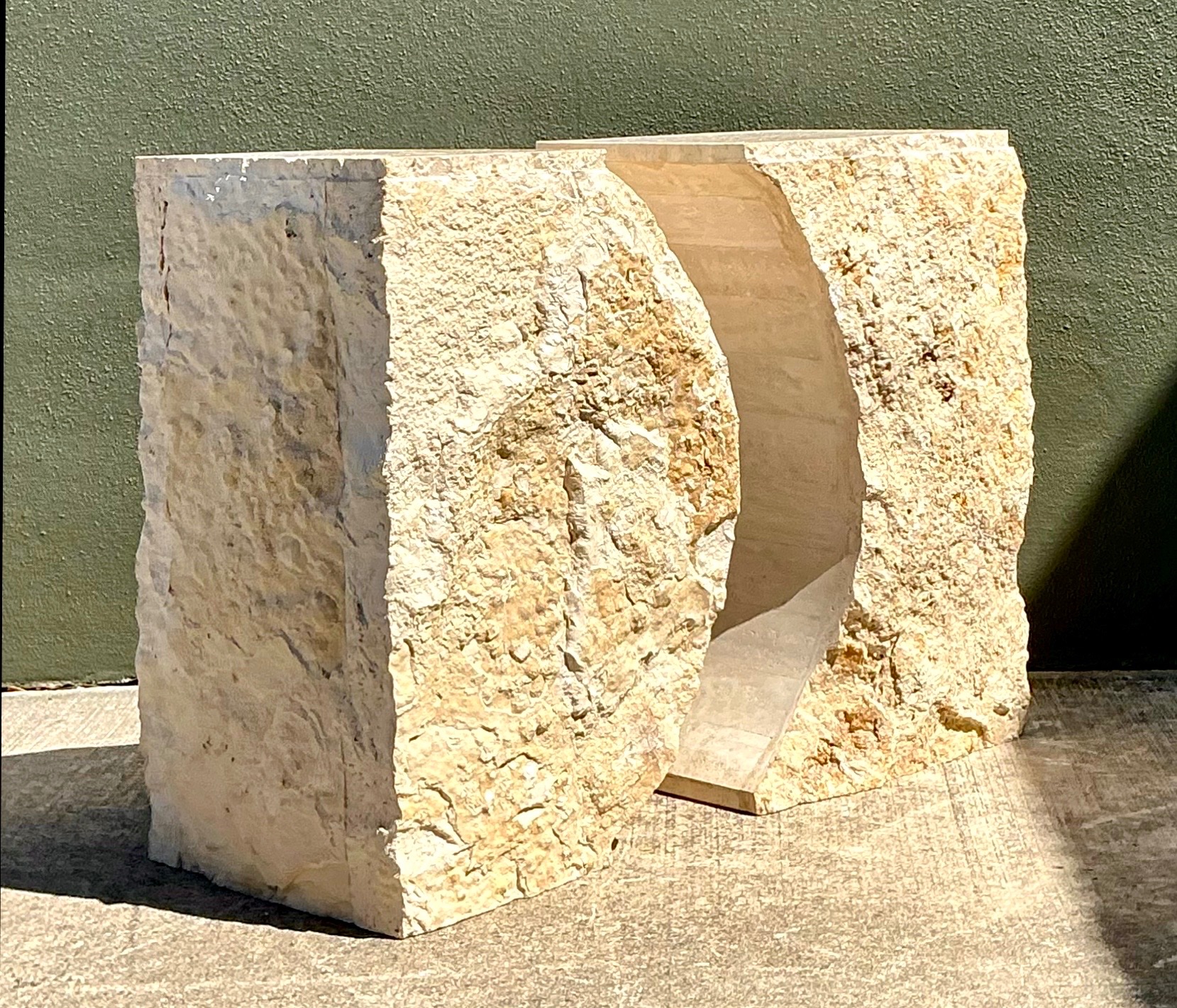 Vintage Geometric Tessellated Stone Table Pedestals - Set Of 2 - Back view