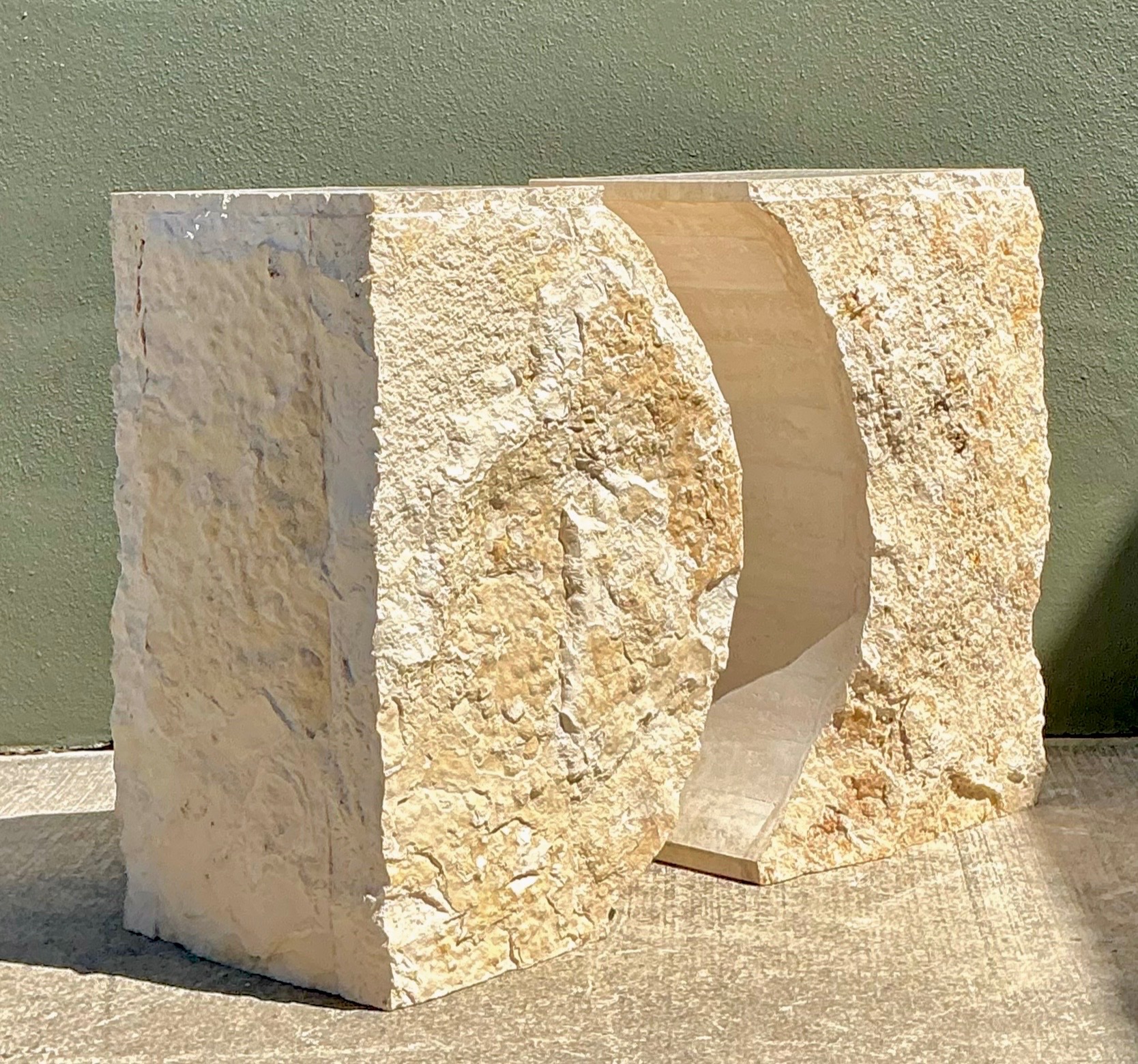 Vintage Geometric Tessellated Stone Table Pedestals - Set Of 2 - Side view