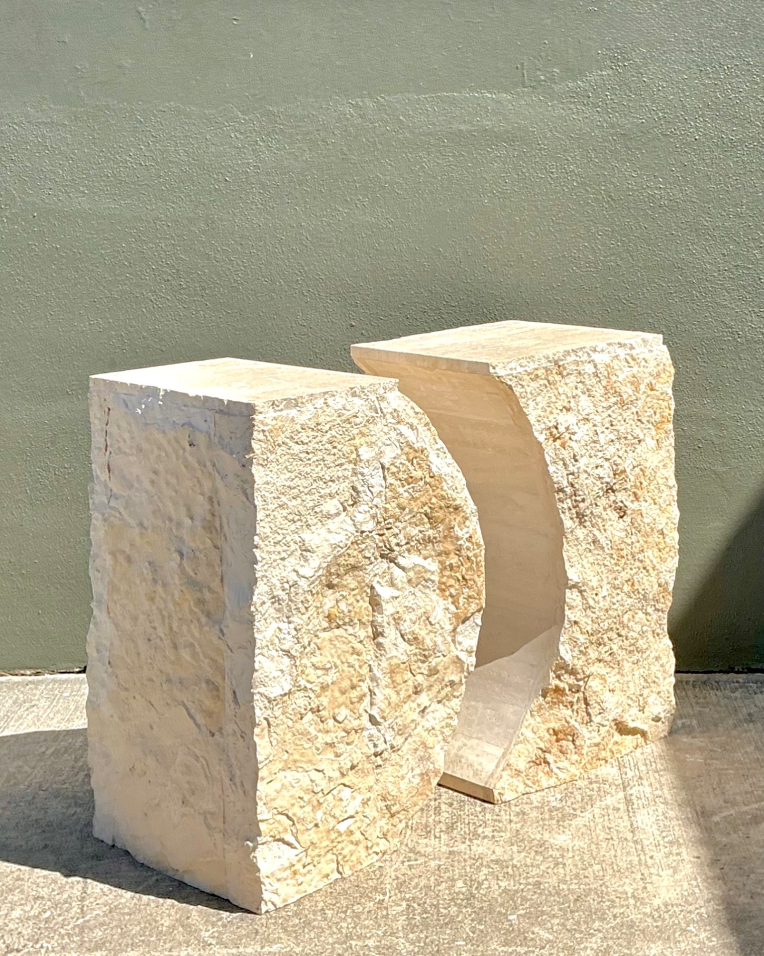 Vintage Geometric Tessellated Stone Table Pedestals - Set Of 2 - Detail view
