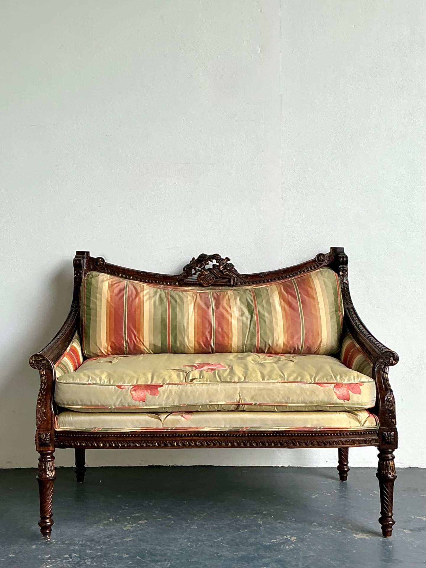 Vintage Louis XVI Carved Canape Settee - Back view