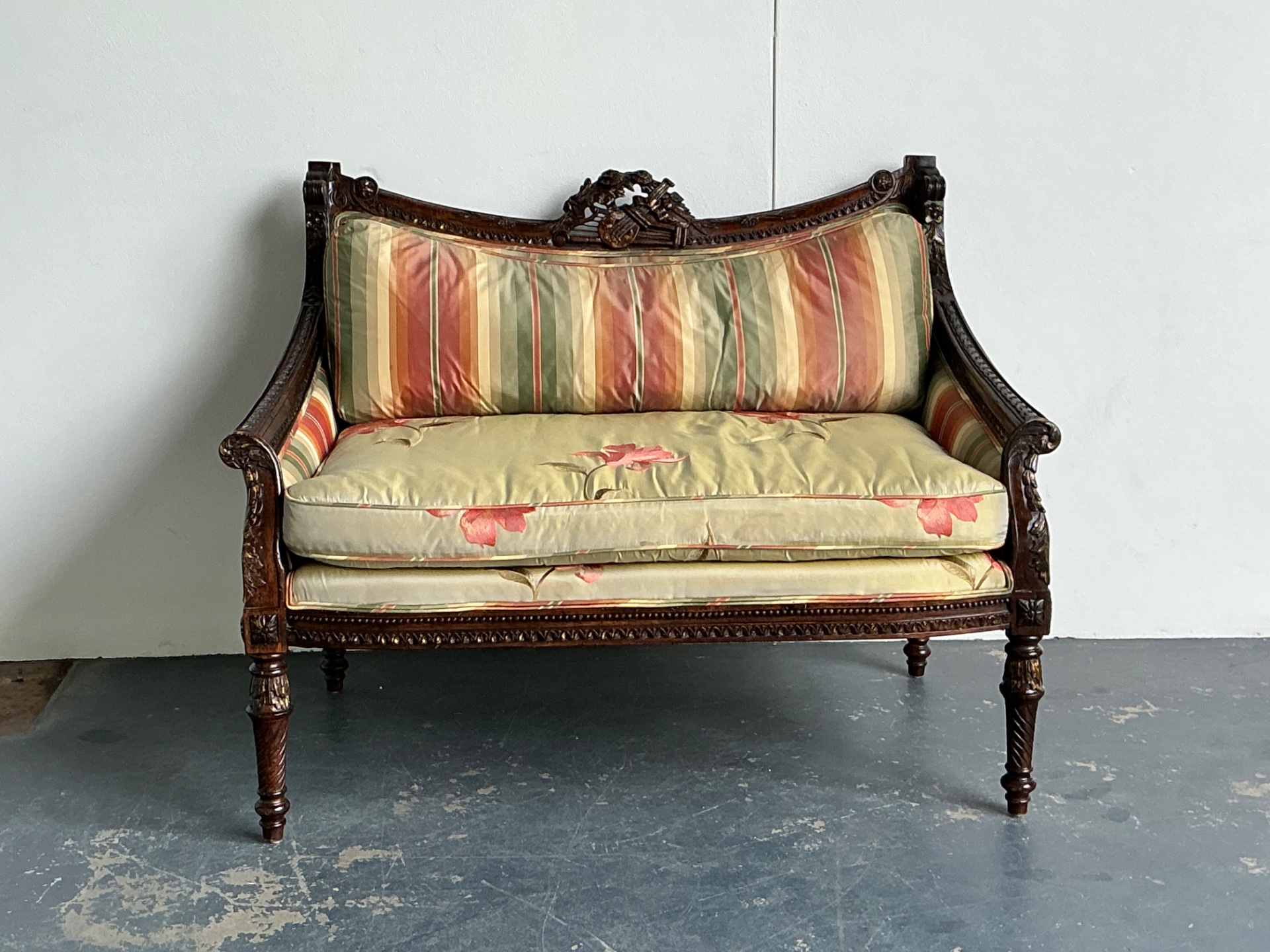 Vintage Louis XVI Carved Canape Settee - Side view