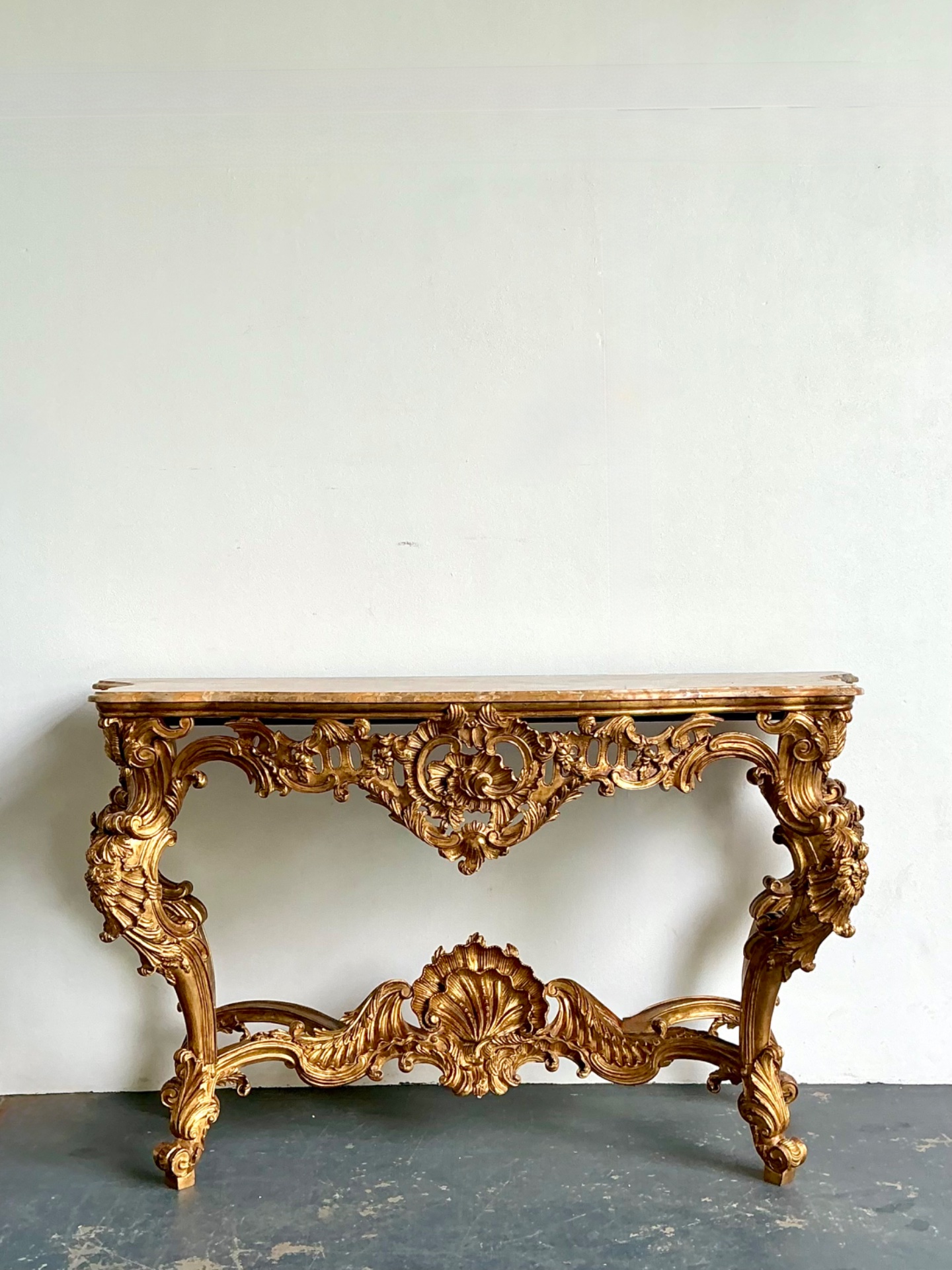 Antique Rococo Giltwood Console with Marble Top - Side view
