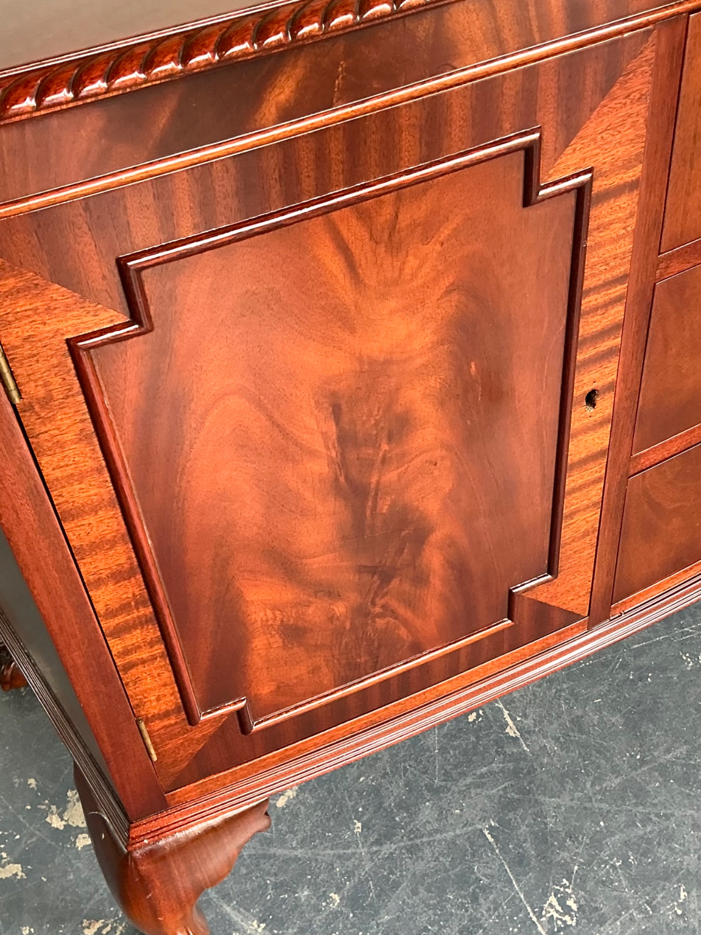 Vintage Flame Mahogany Chippendale Sideboard - Back view