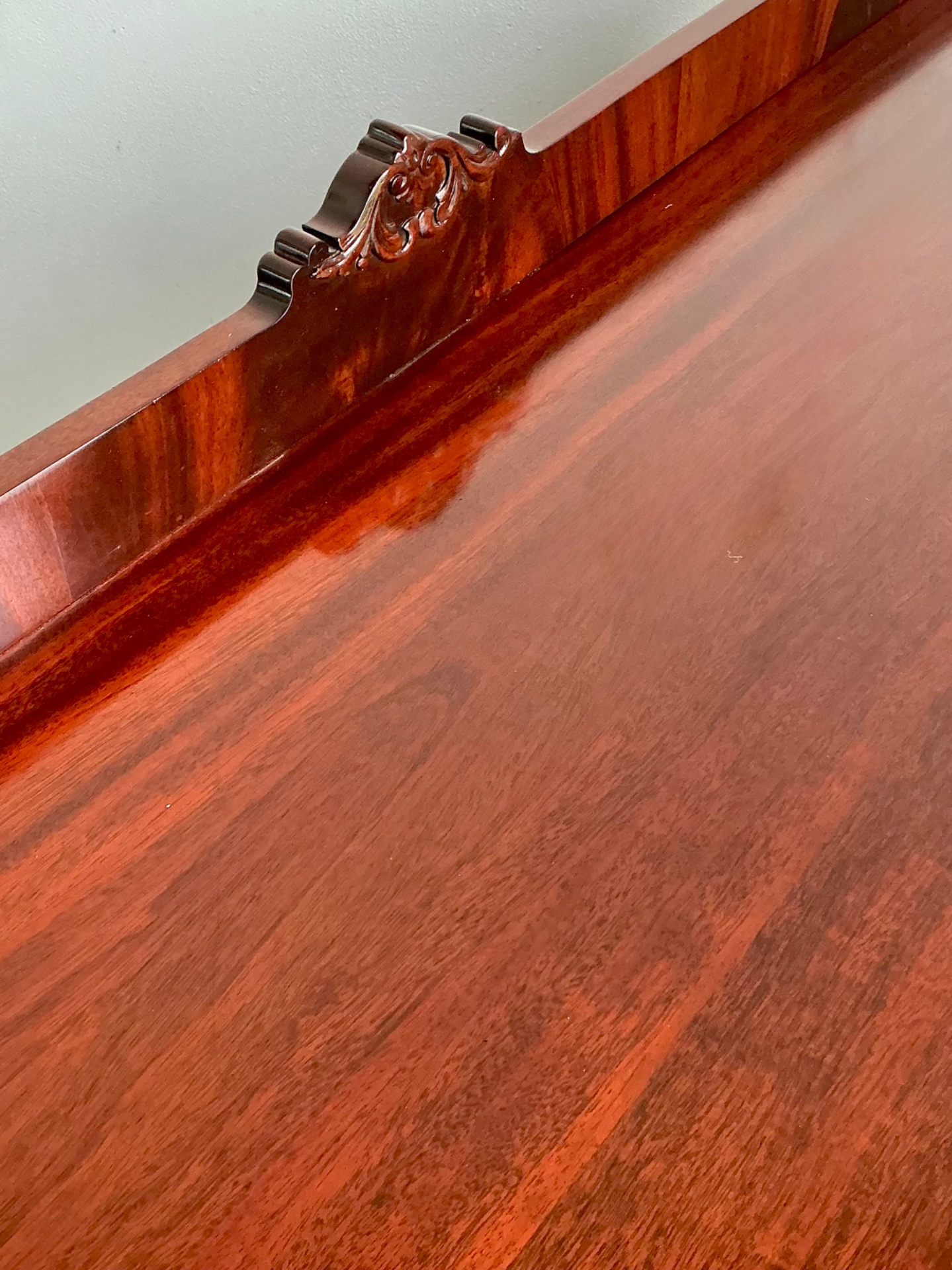 Vintage Flame Mahogany Chippendale Sideboard - Top view