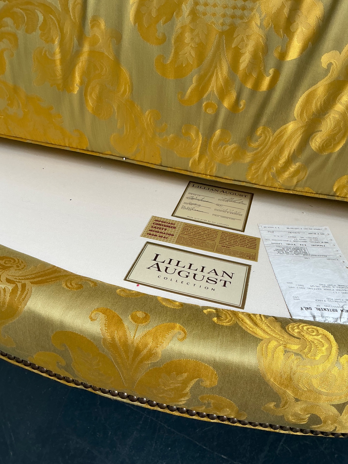 Vintage Lillian August Fleur De Lys Banquette Sofa - Side view