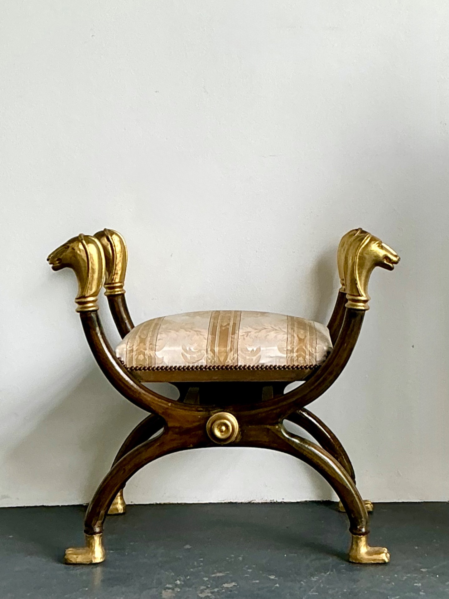 Vintage Egyptian Revival Gilt Ram’s Head Curule Seat - Back view