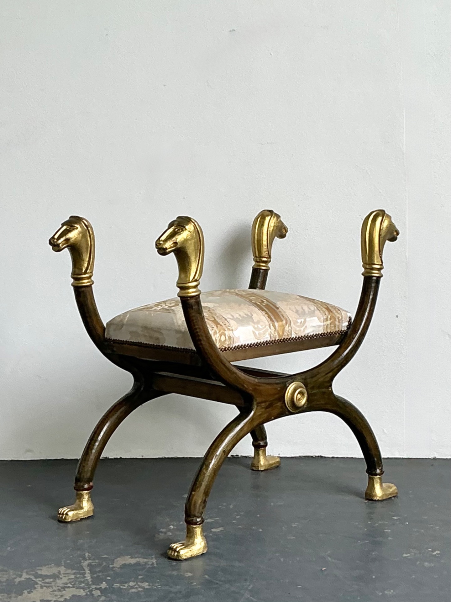 Vintage Egyptian Revival Gilt Ram’s Head Curule Seat - Top view