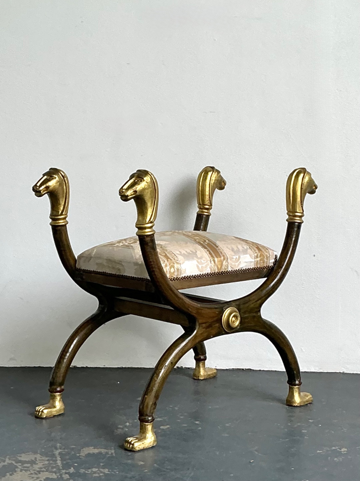 Vintage Egyptian Revival Gilt Ram’s Head Curule Seat - Side view