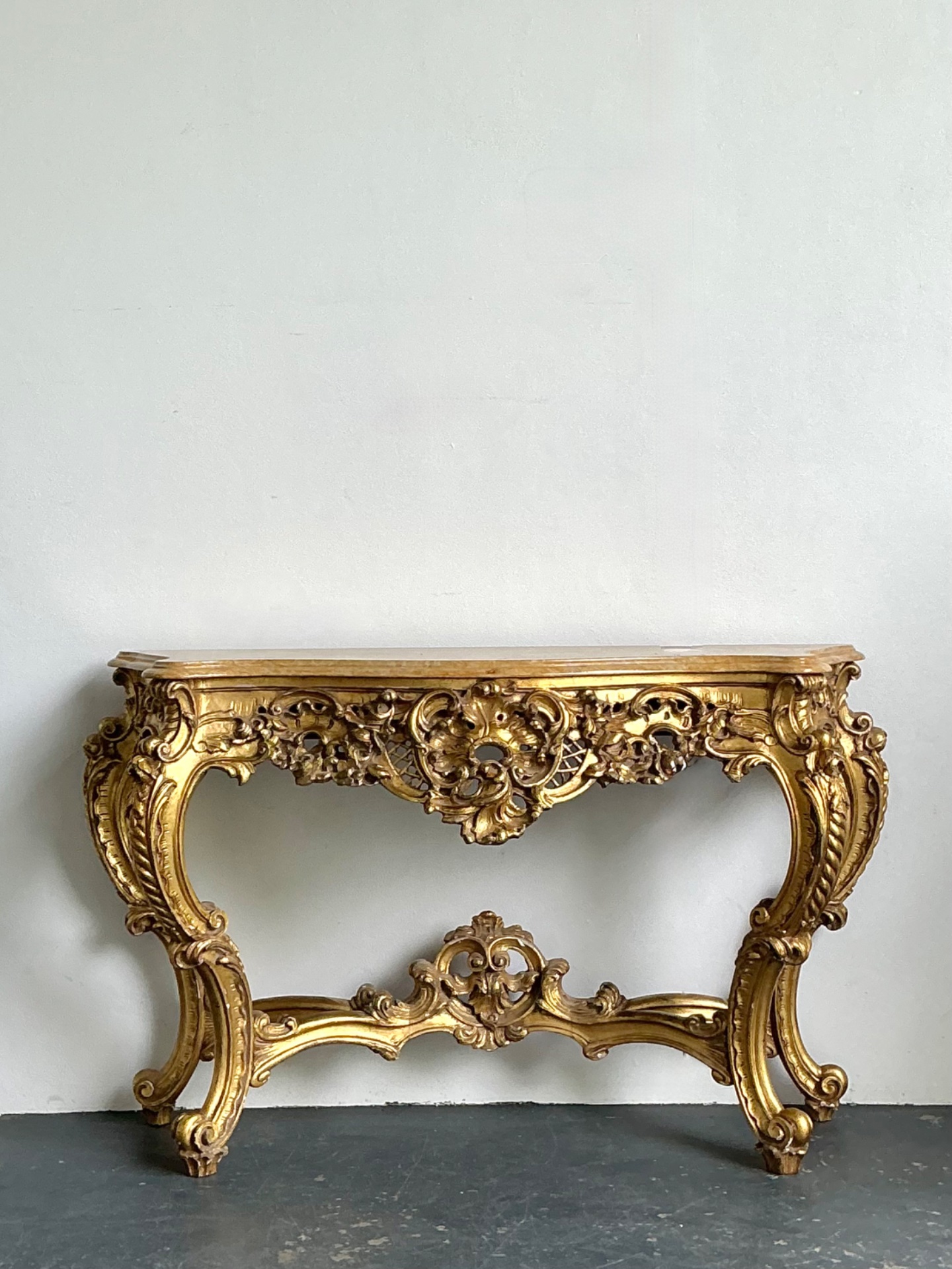 Antique Giltwood Rococo Style Console Marble Top Table - Detail view