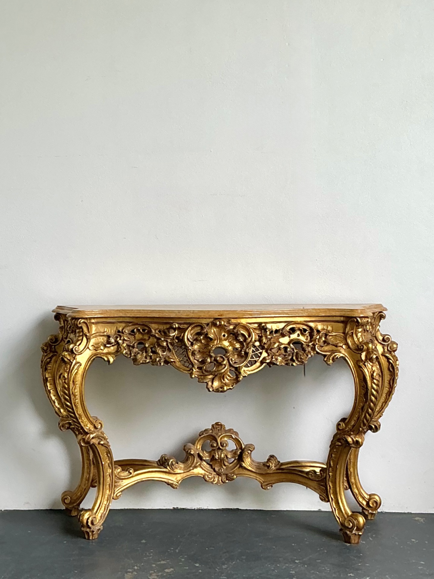 Antique Giltwood Rococo Style Console Marble Top Table - Top view