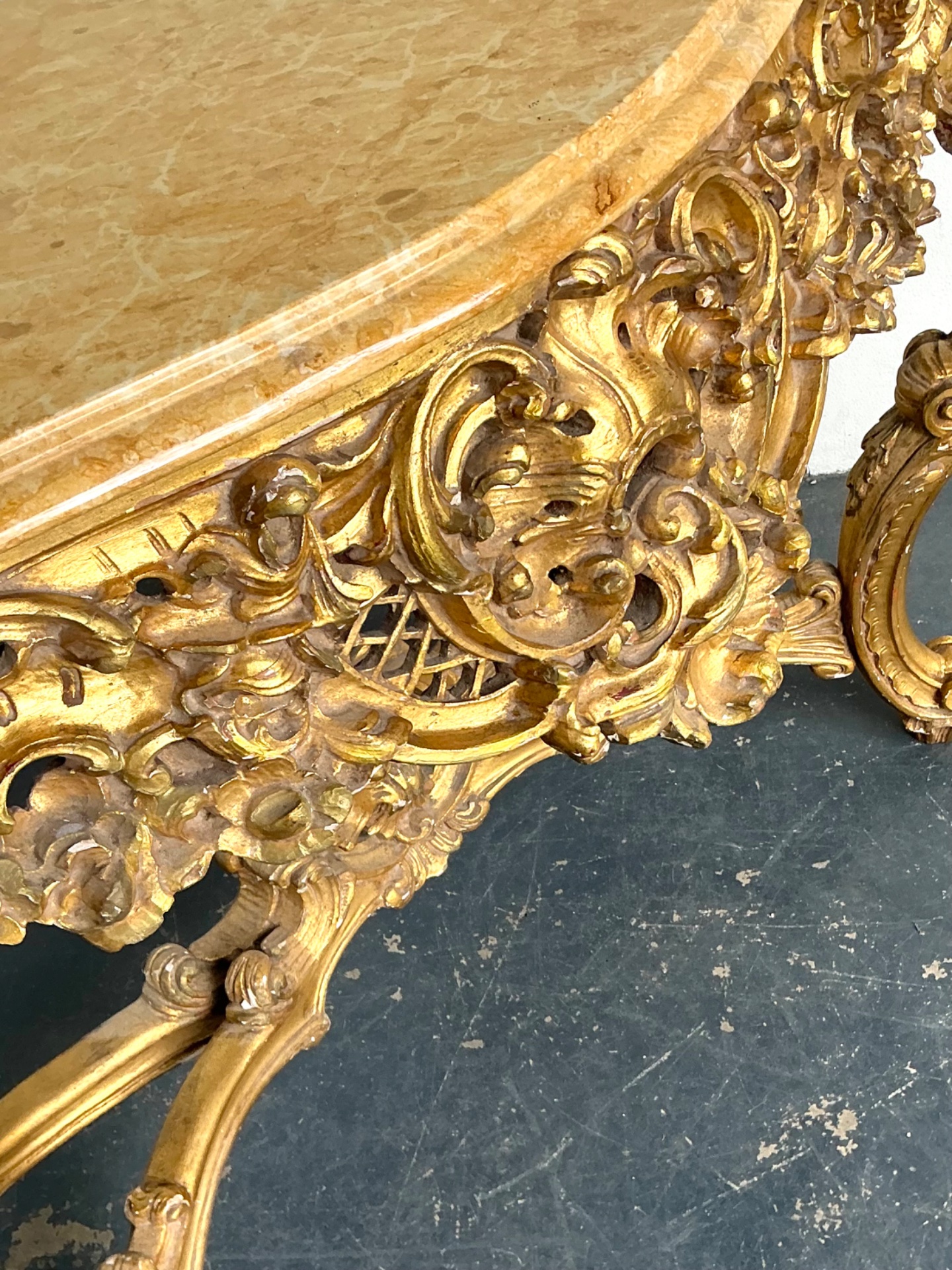 Antique Giltwood Rococo Style Console Marble Top Table - Back view