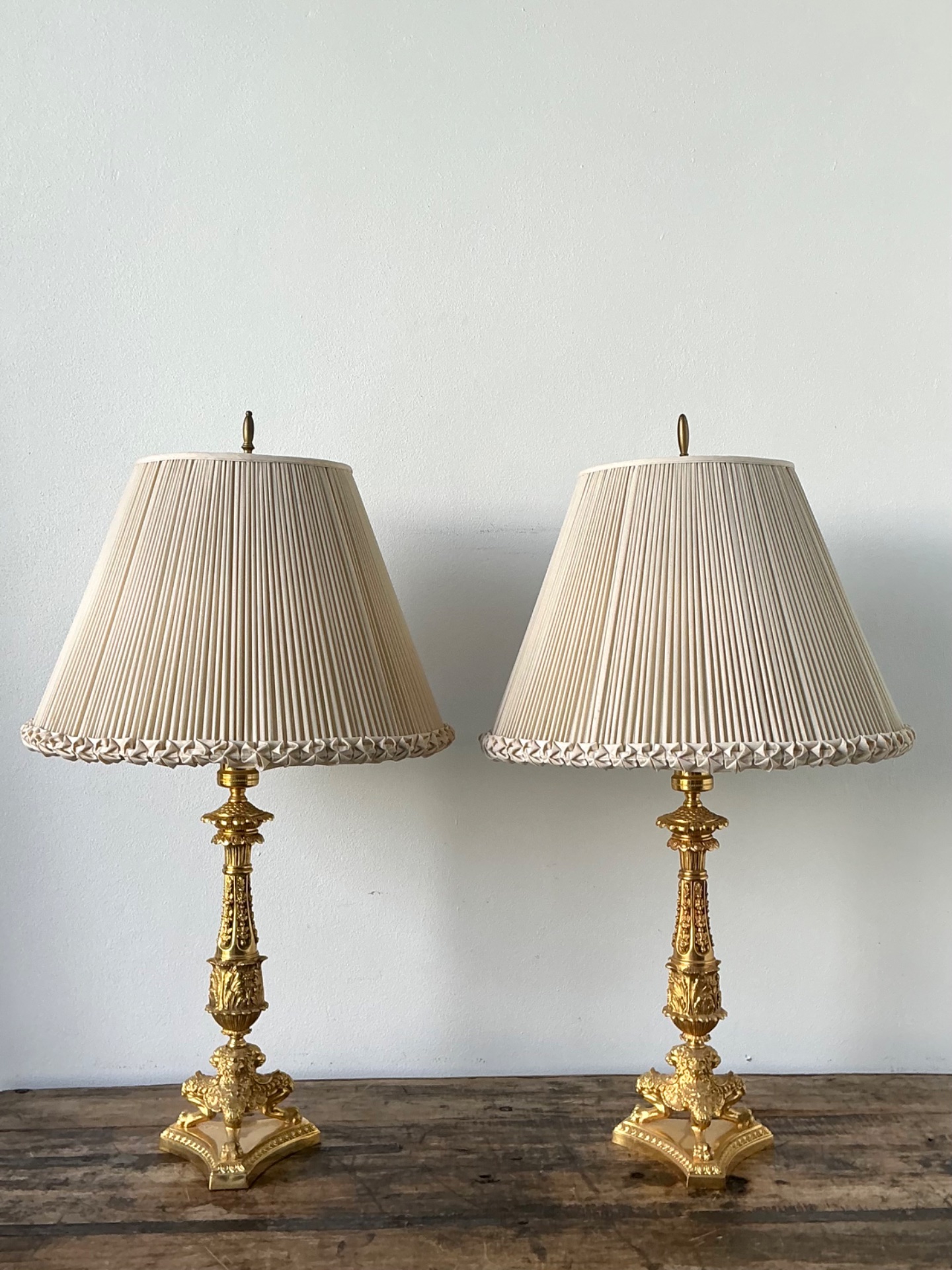 Vintage Empire Gilt Candlestick Lamps - A Pair - Top view