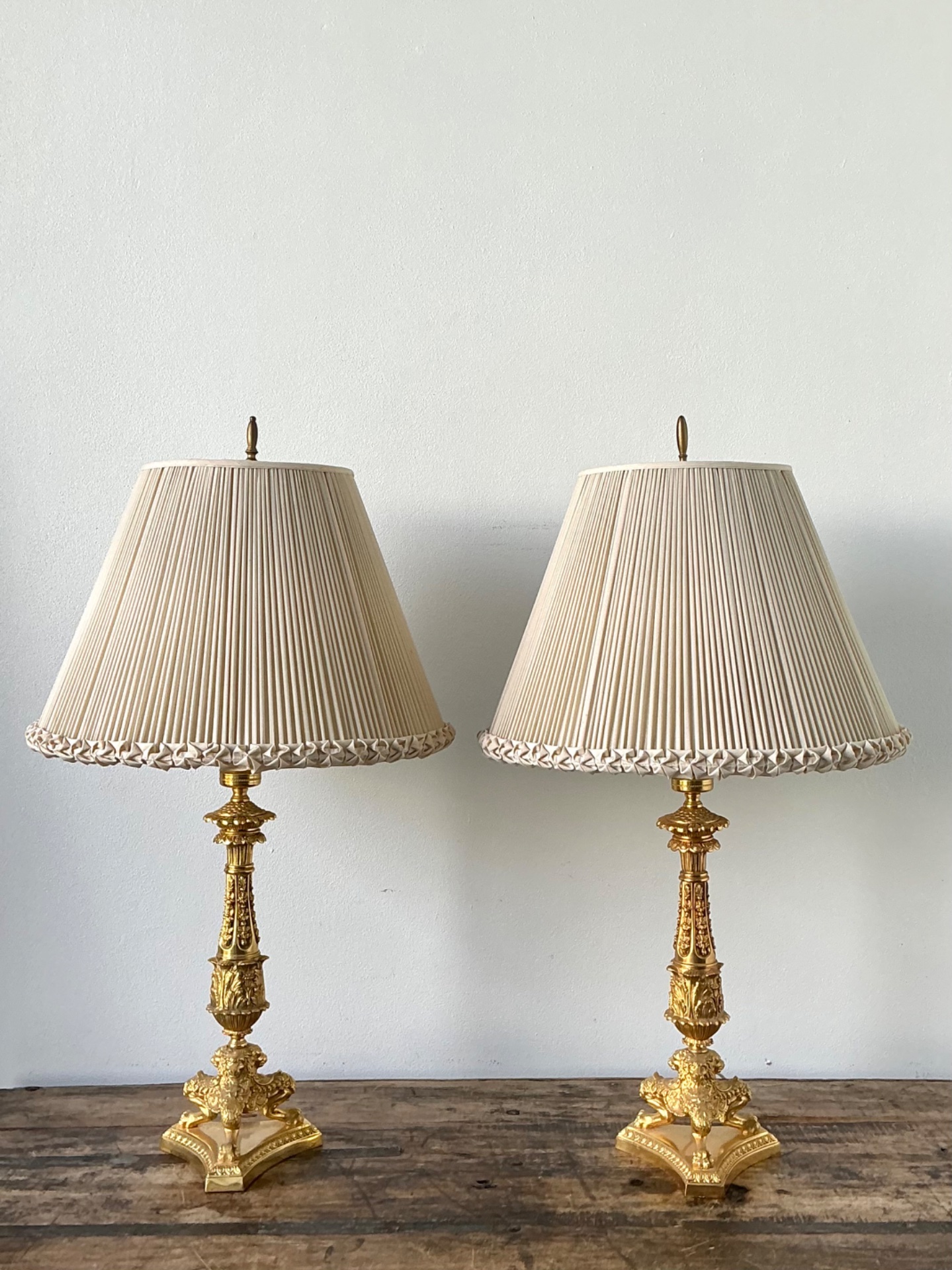 Vintage Empire Gilt Candlestick Lamps - A Pair - Side view