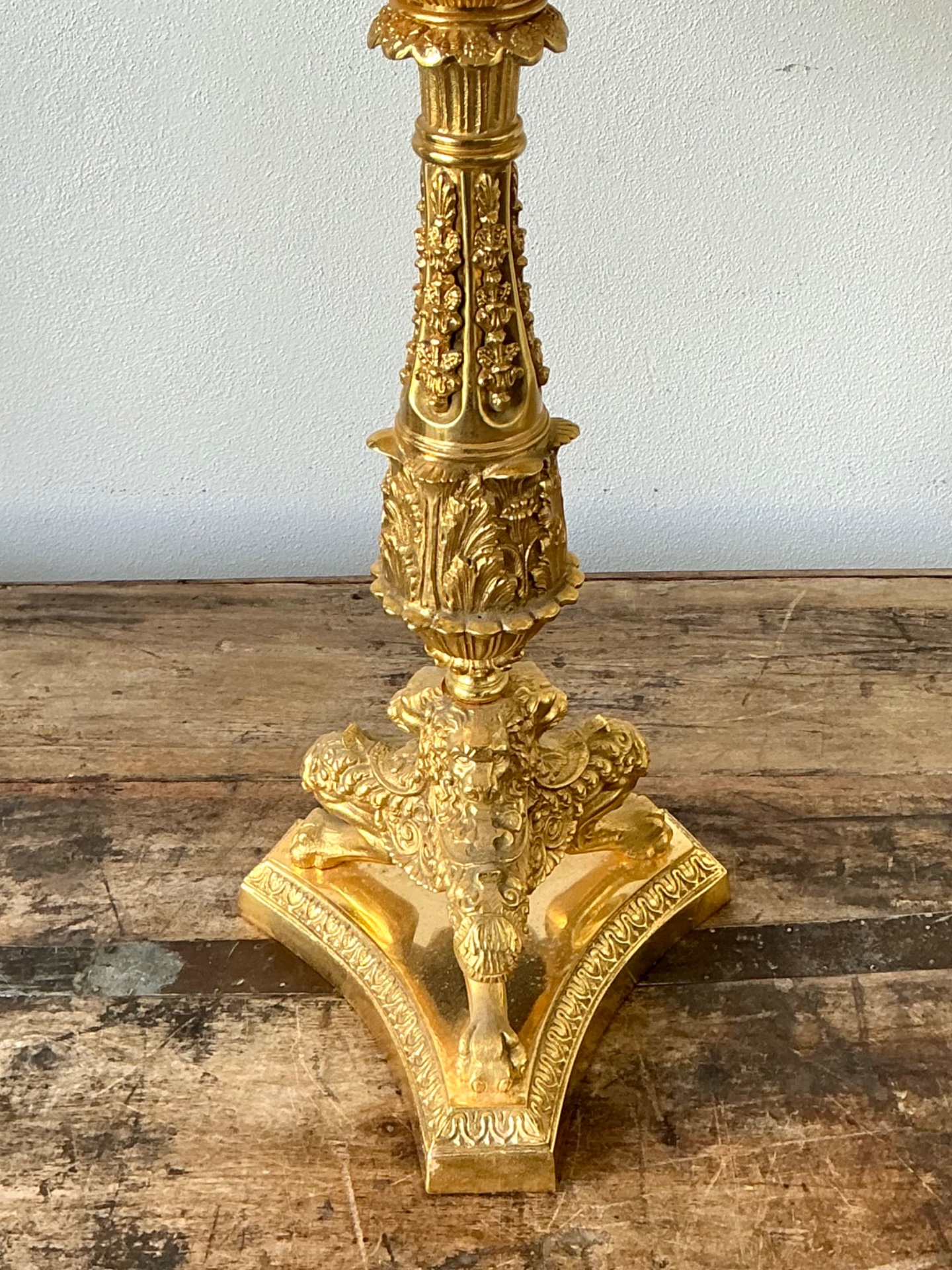 Vintage Empire Gilt Candlestick Lamps - A Pair - Detail view
