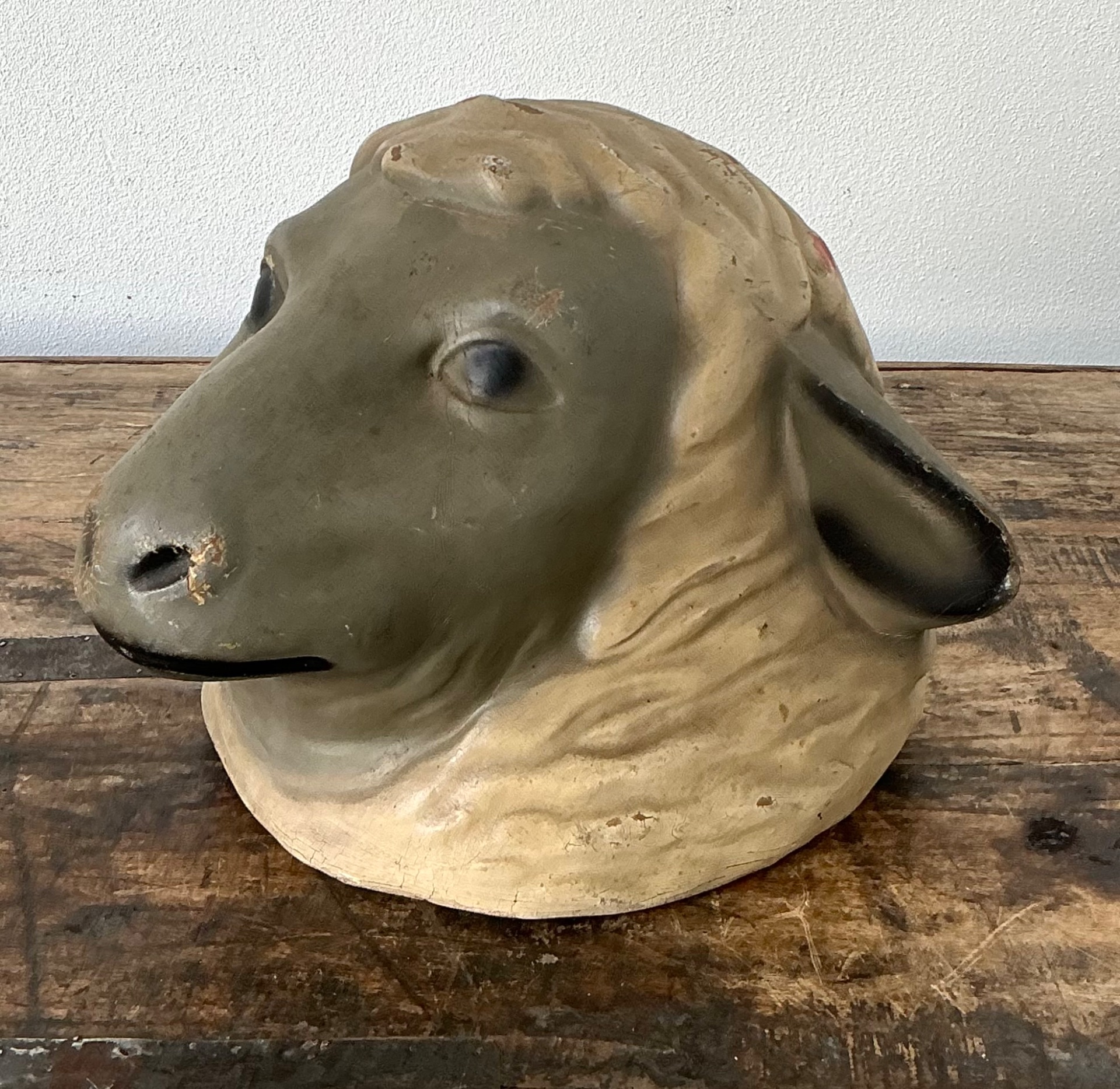 Vintage Painted Ram Bust - Detail view