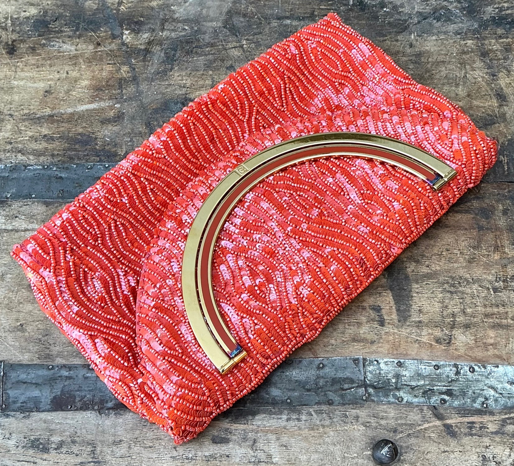 Vintage Carolina Herrera Beaded Evening Clutch - Back view