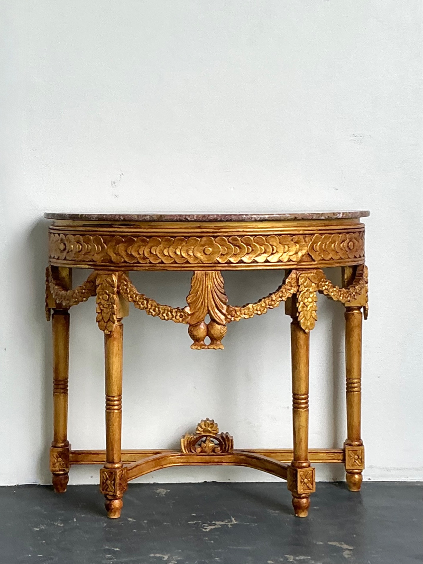 Antique Carved Giltwood Pomegranate Console with Marble Top - Top view