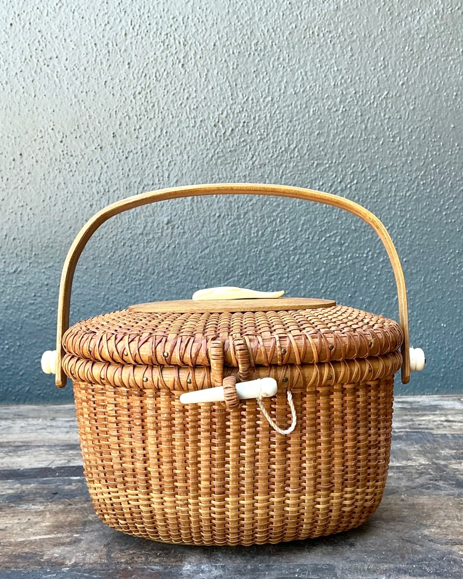 Vintage Woven Nantucket Whale Bag - Side view