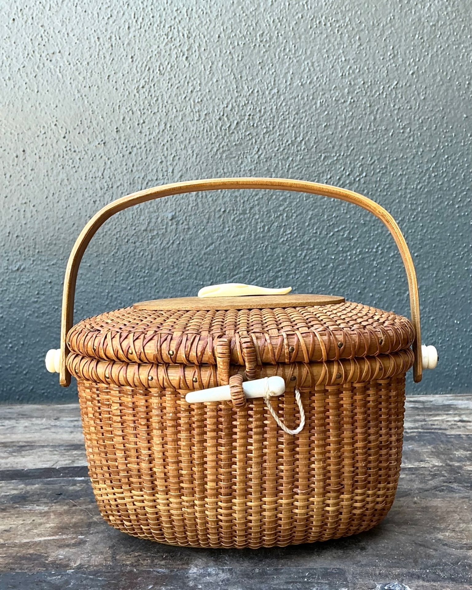 Vintage Woven Nantucket Whale Bag - Top view