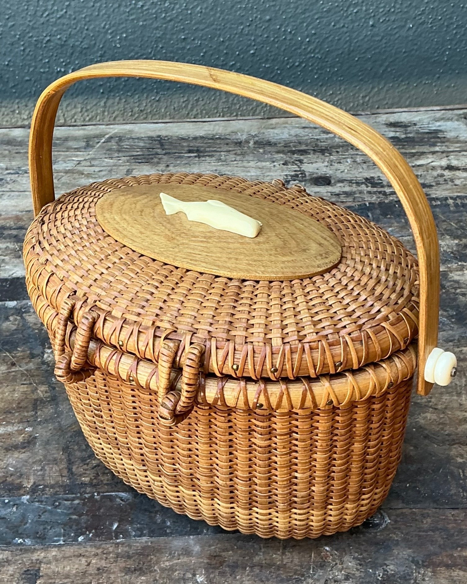 Vintage Woven Nantucket Whale Bag - Back view