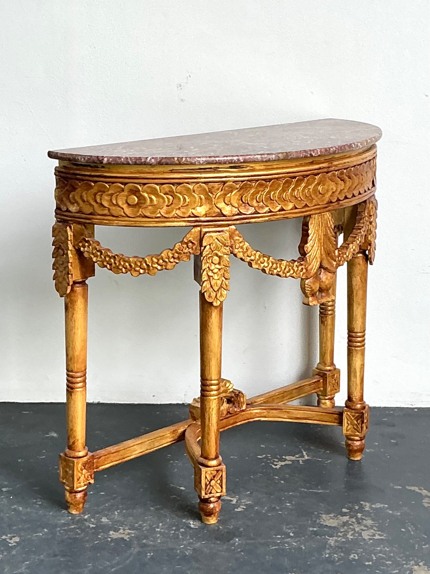Antique Carved Giltwood Pomegranate Console with Marble Top - Back view