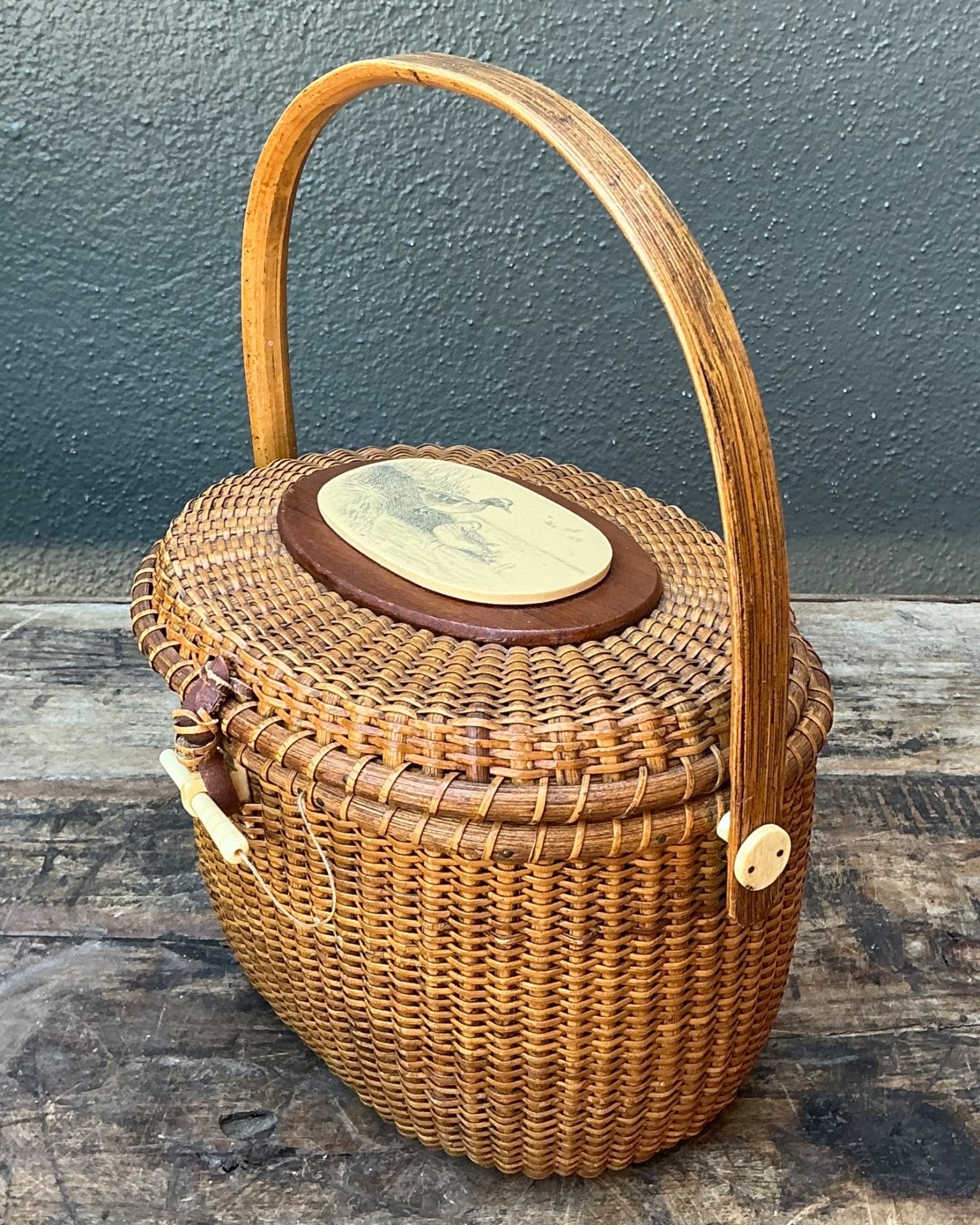 Vintage 1978 Woven Rattan Nantucket Duck Bag - Top view