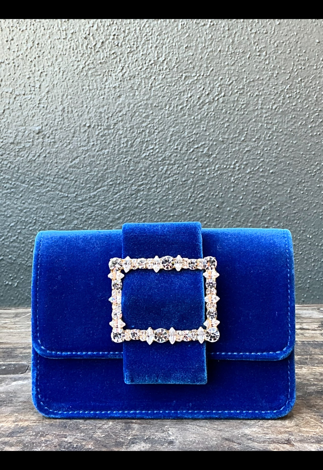 Vintage Diamond Buckle Velvet Evening Bag - Back view