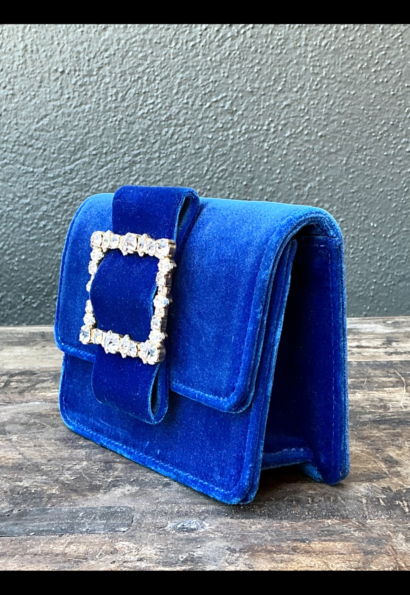 Vintage Diamond Buckle Velvet Evening Bag - Top view