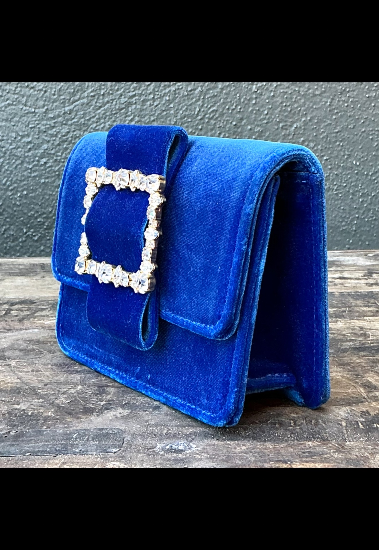 Vintage Diamond Buckle Velvet Evening Bag - Side view