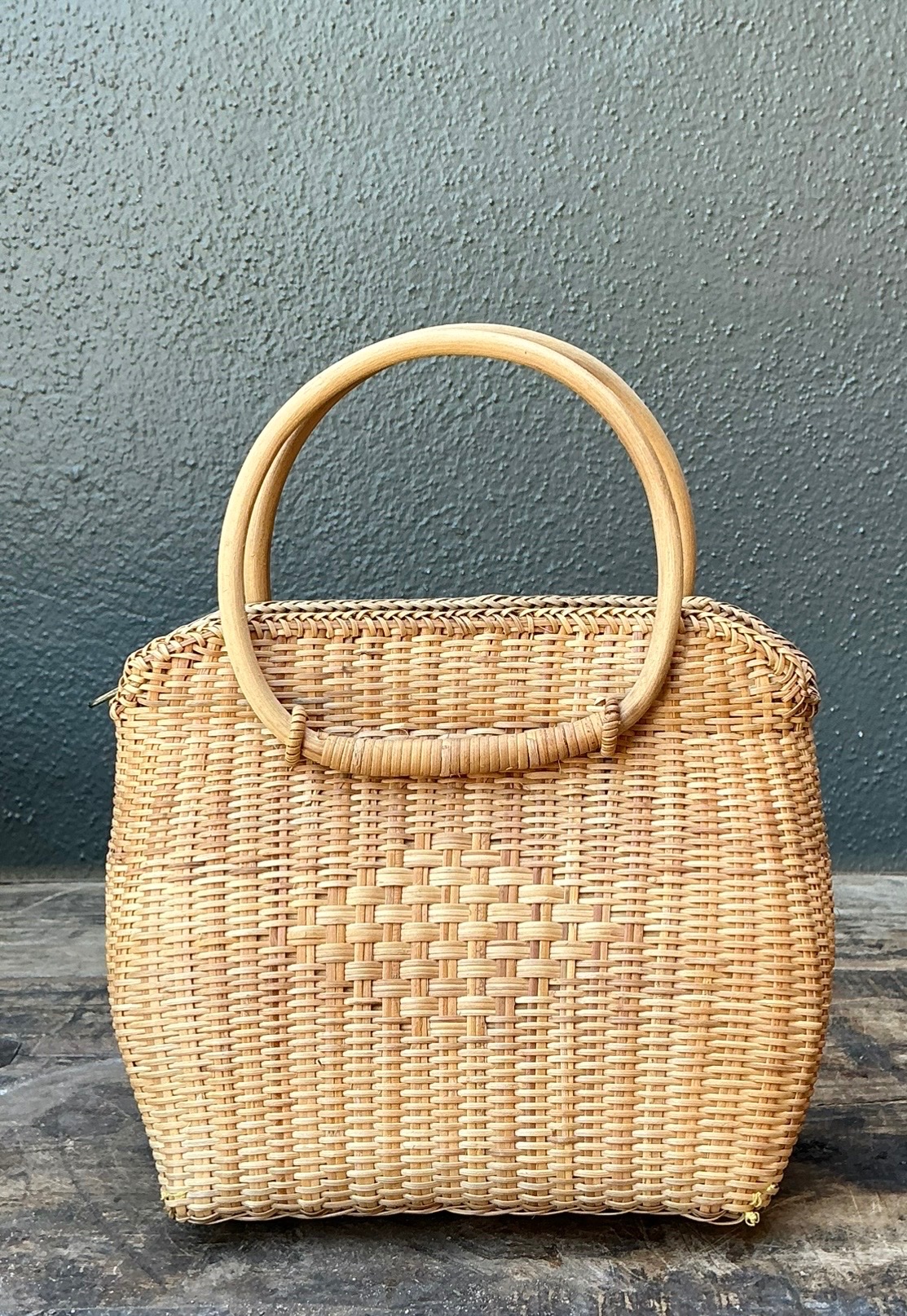 Vintage Woven Rattan Handbag - Side view