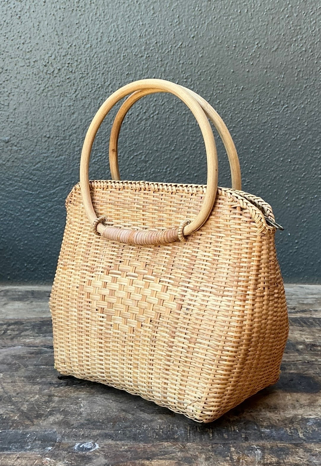 Vintage Woven Rattan Handbag - Top view