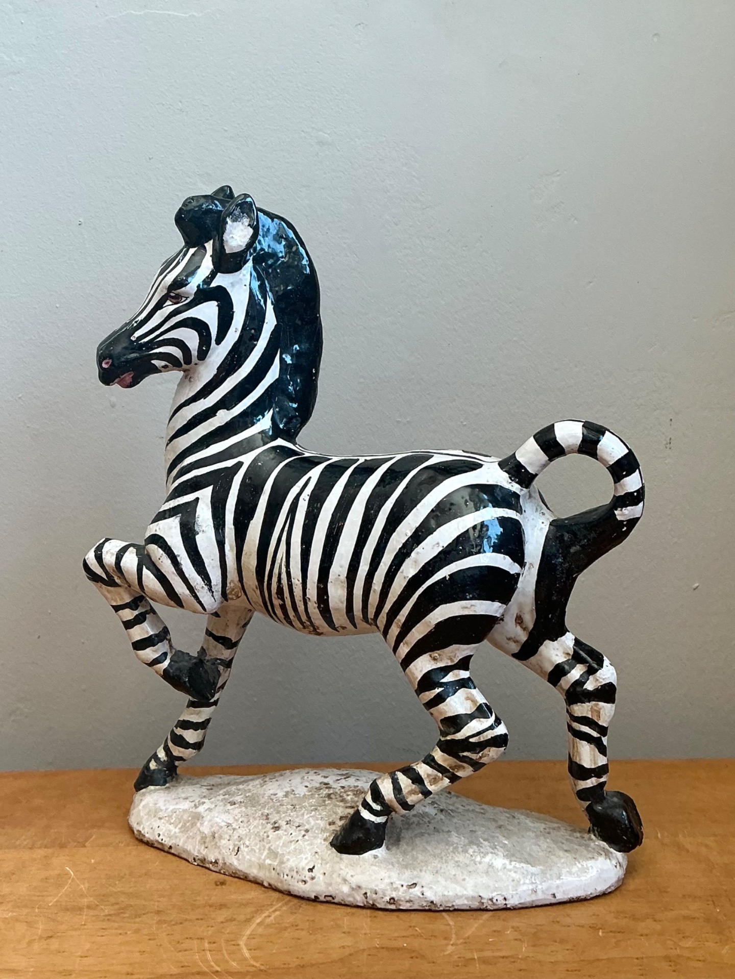 Vintage Italian Ceramic Zebra Sculpture - Side view