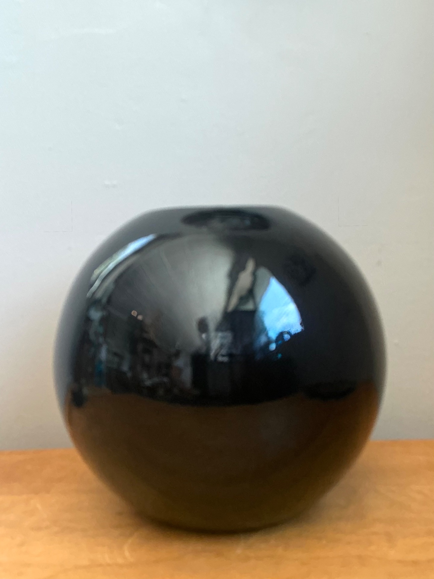 Vintage Black Ceramic Sphere Vase - Detail view