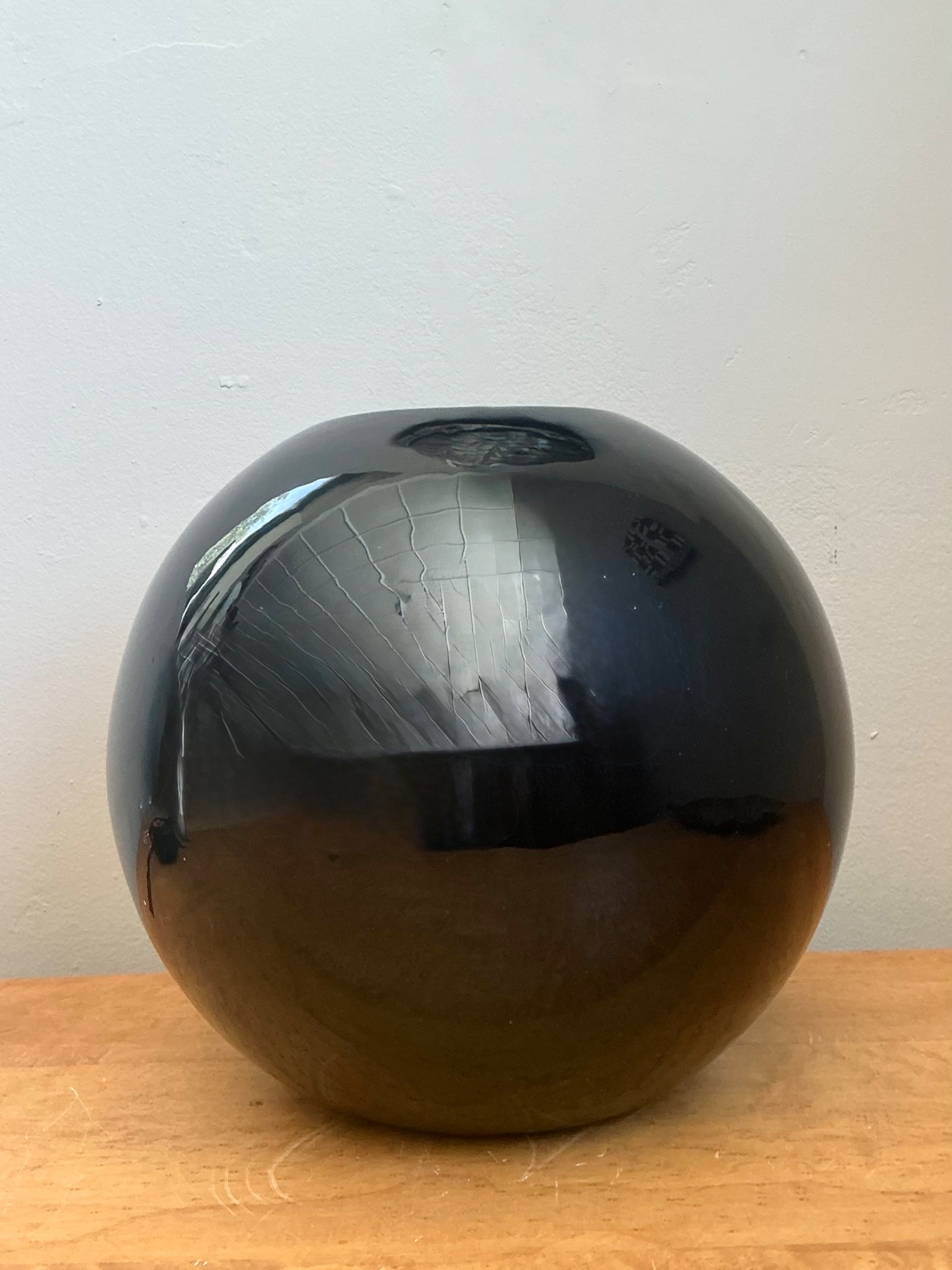 Vintage Black Ceramic Sphere Vase - Back view