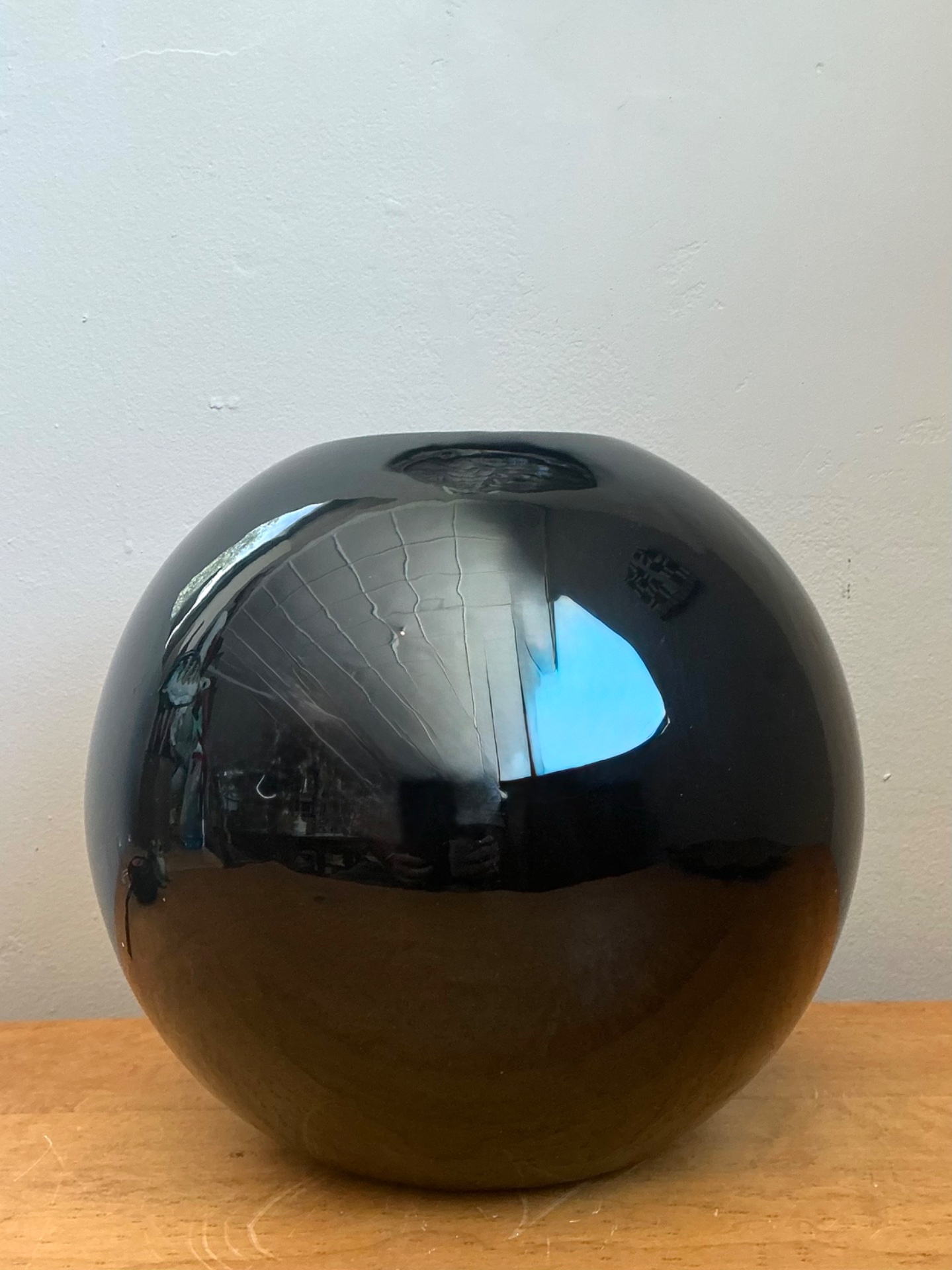 Vintage Black Ceramic Sphere Vase - Side view