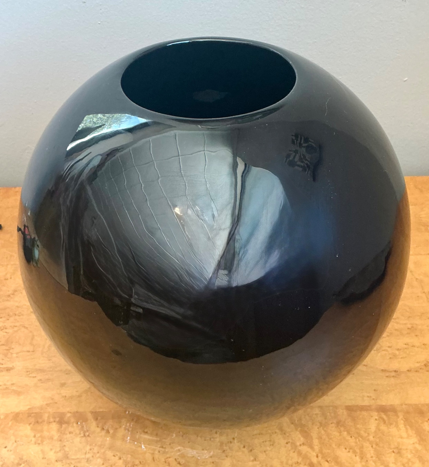 Vintage Black Ceramic Sphere Vase - Top view