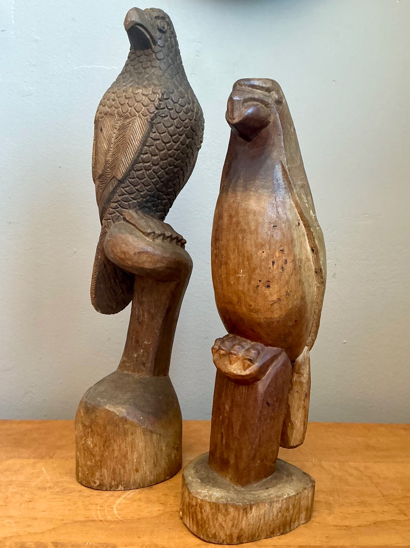 Vintage Carved Wood Bird Sculptures - A Pair - Back view