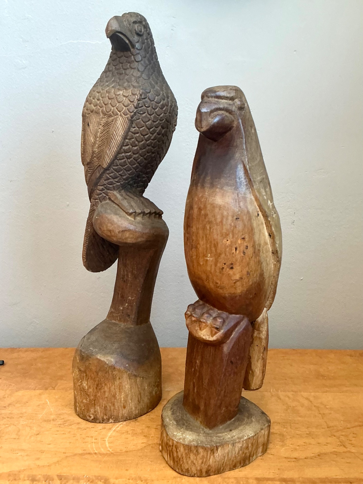 Vintage Carved Wood Bird Sculptures - A Pair - Detail view