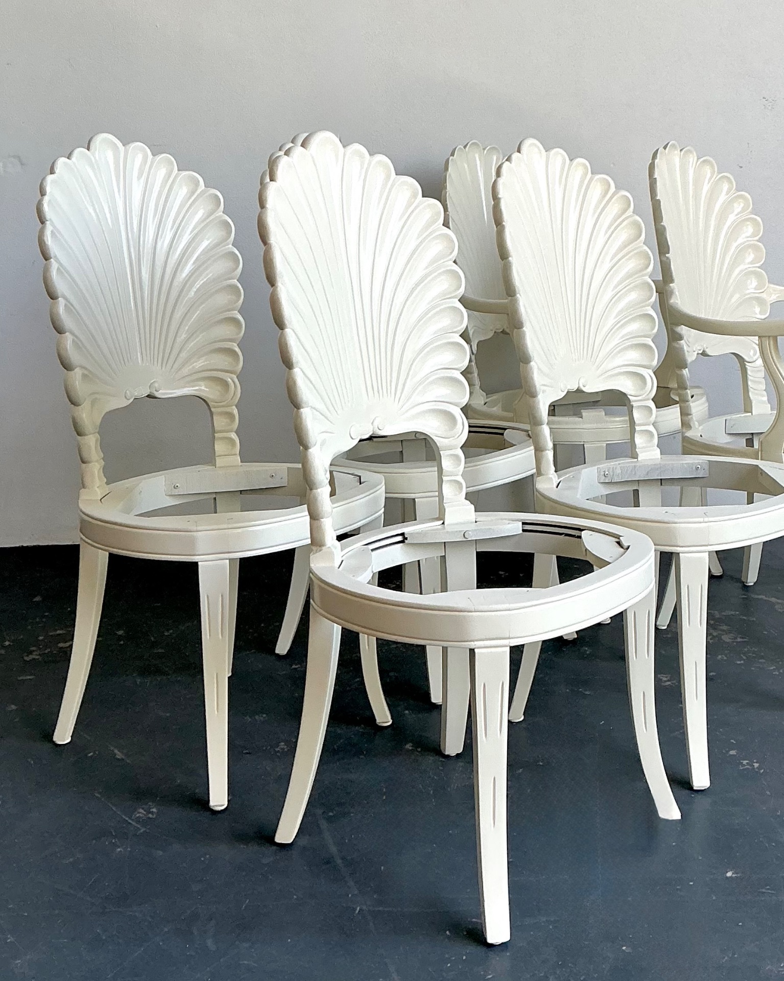 Vintage Hand Carved Grotto Dining Chairs - Set Of 6 - Back view
